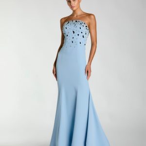 Blue Strapless Embellished Mermaid Gown
