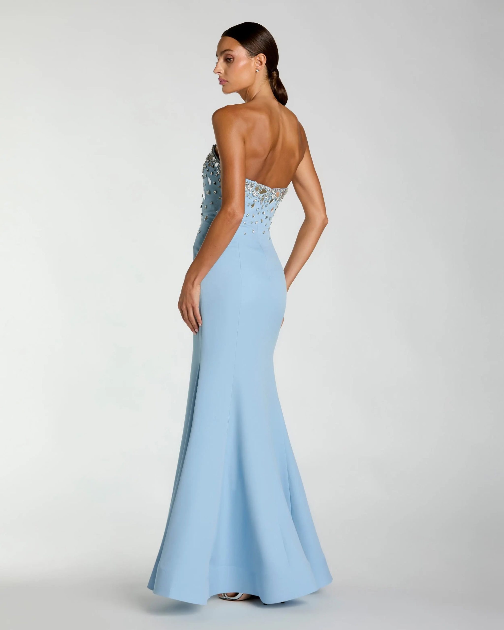 Blue Strapless Embellished Mermaid Gown - Image 3