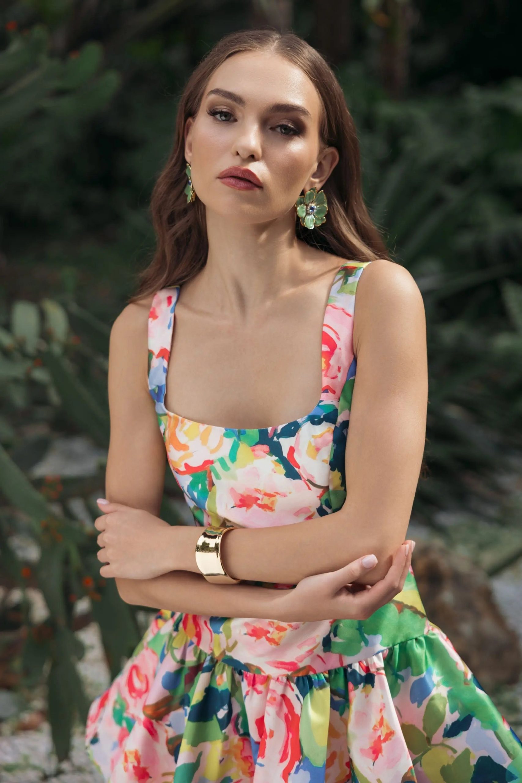 Multicolor Floral Tiered Square Neck Midi Dress - Image 5