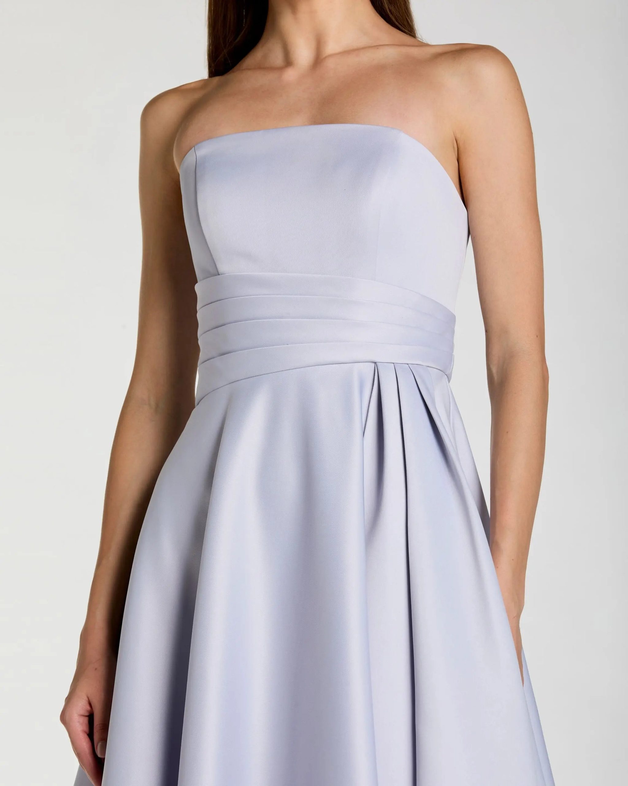 Purple Strapless Satin Ball Gown With Draped Detail - Image 2