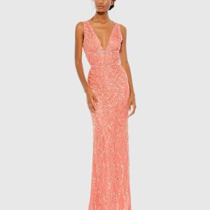 Pink Sequin Embellished Sleeveless Column Gown