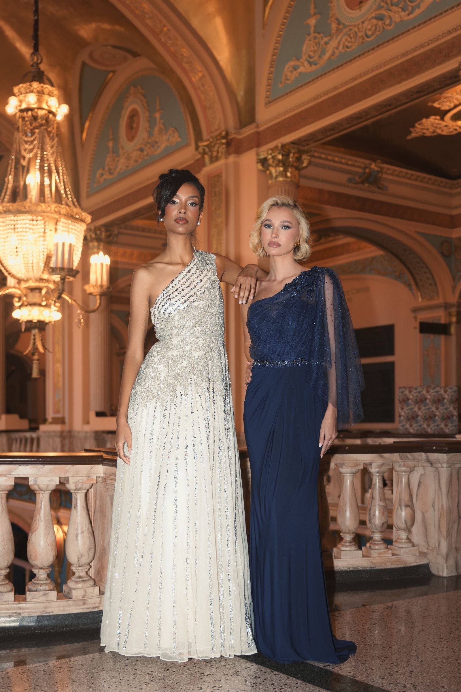 Silver Beaded Embellished One Shoulder A Line Gown - Image 4