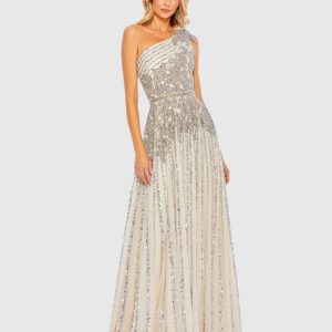 Silver Beaded Embellished One Shoulder A Line Gown