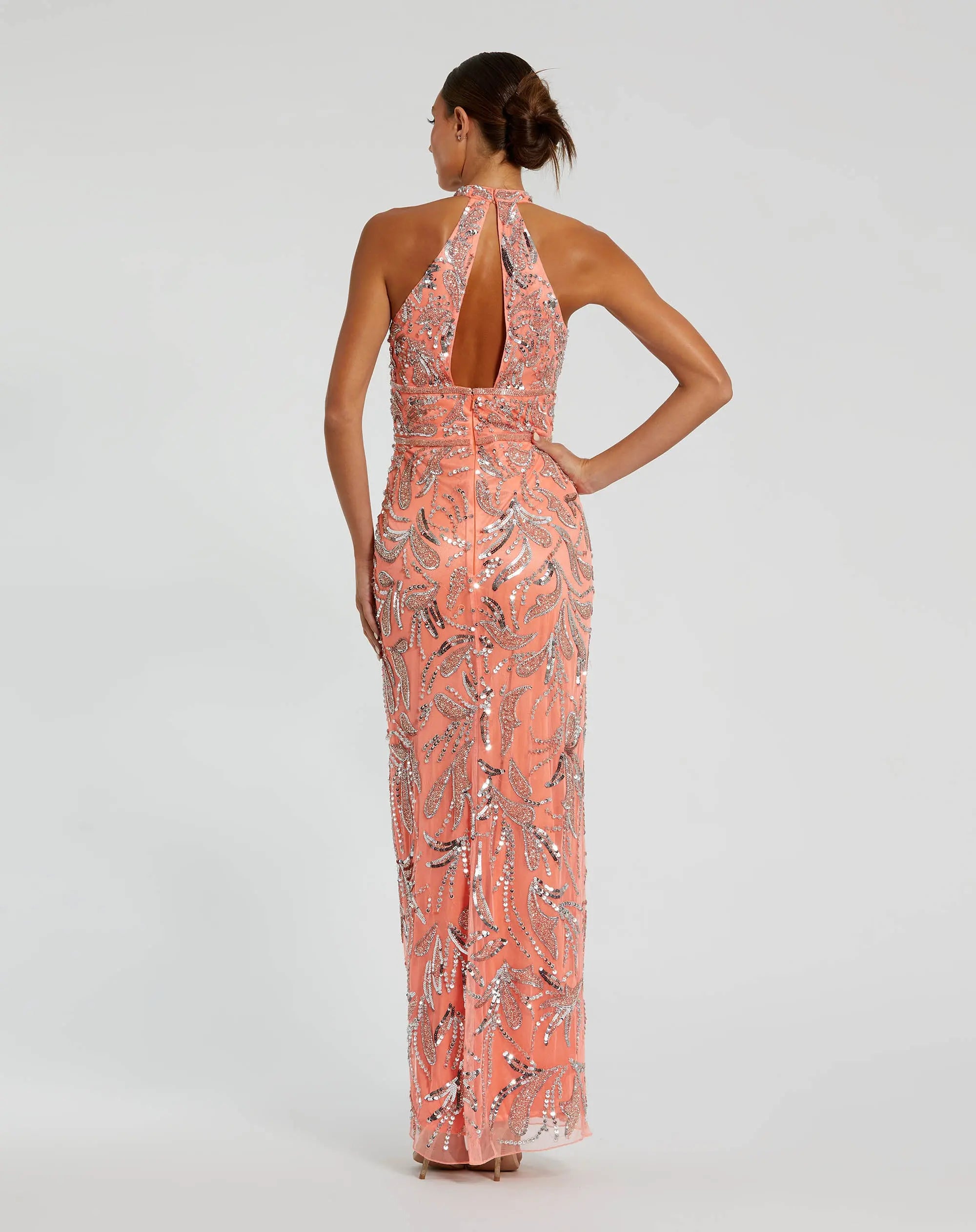 Pink Embellished High Neck Gown with Slit - Image 3