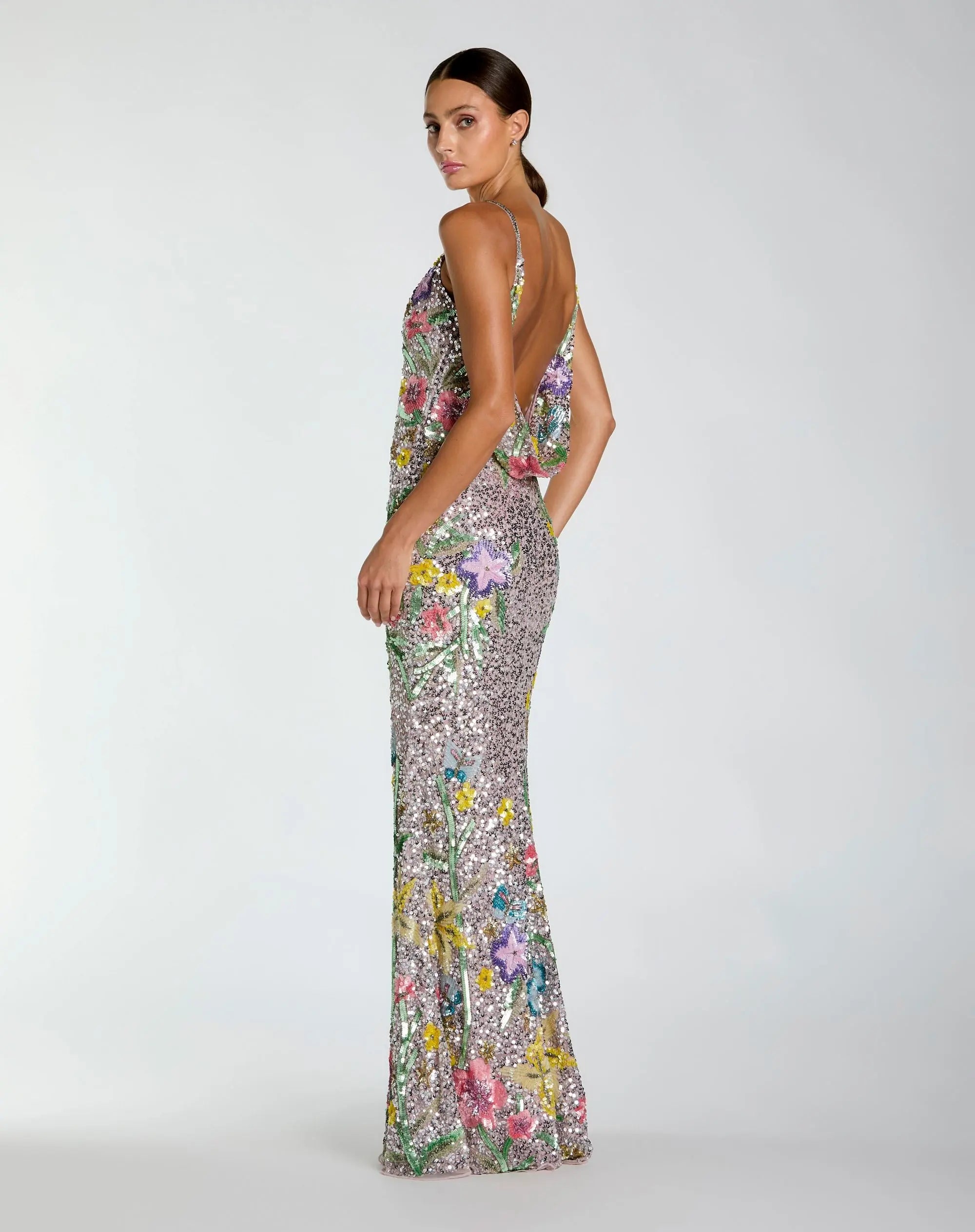 Silver Embellished Sleeveless Cowl Back Gown - Image 4
