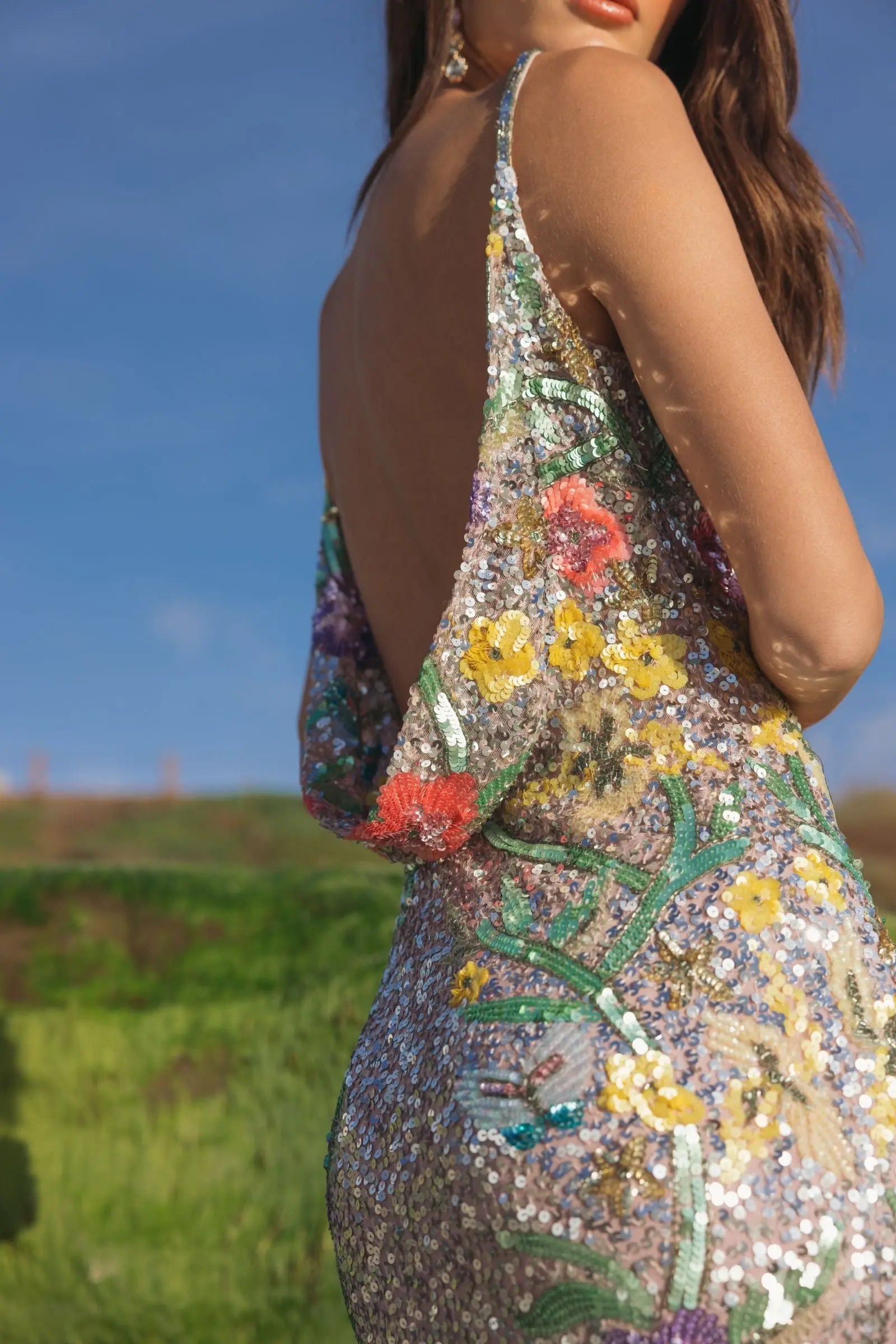 Silver Embellished Sleeveless Cowl Back Gown - Image 6