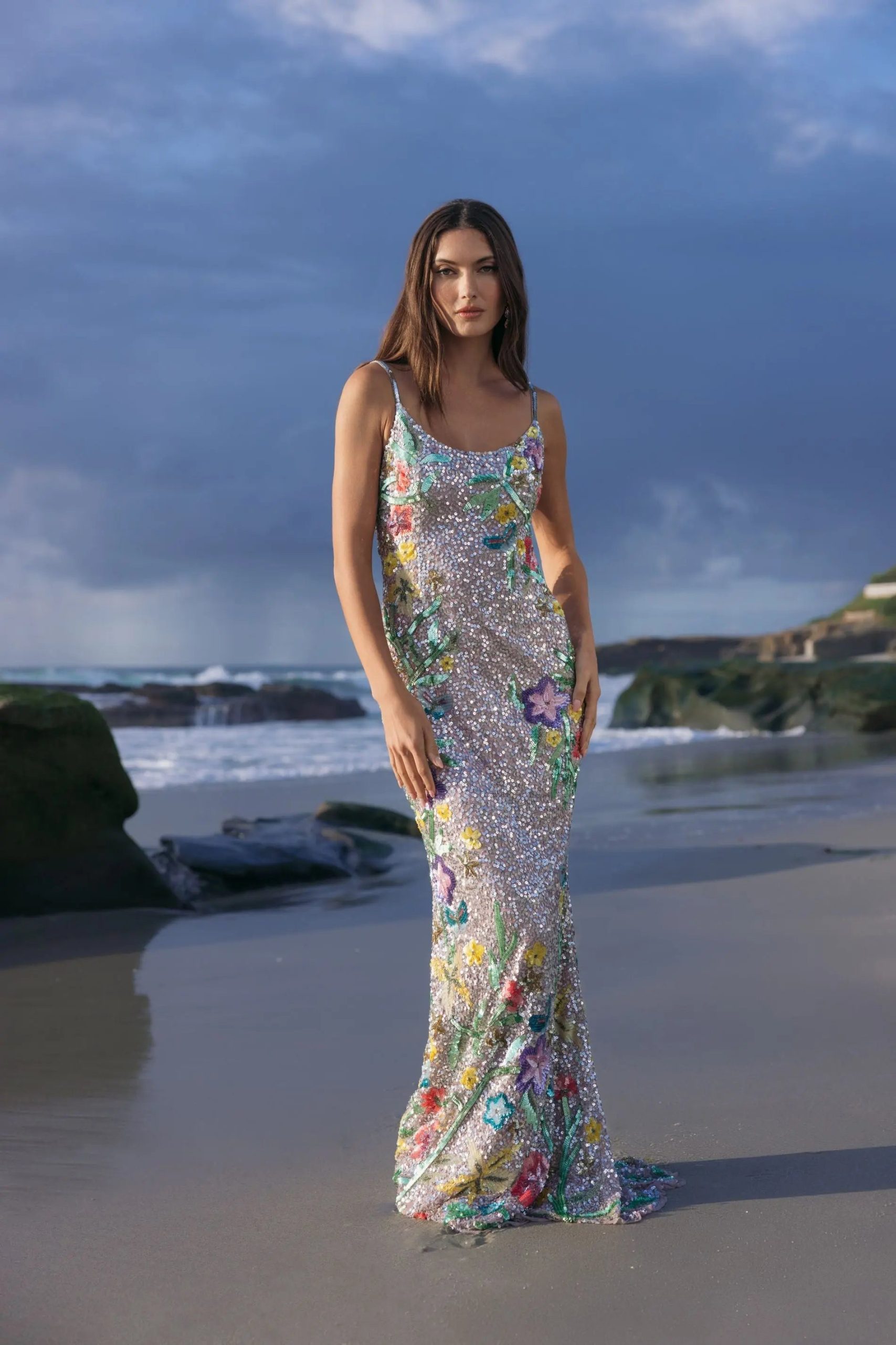 Silver Embellished Sleeveless Cowl Back Gown - Image 7