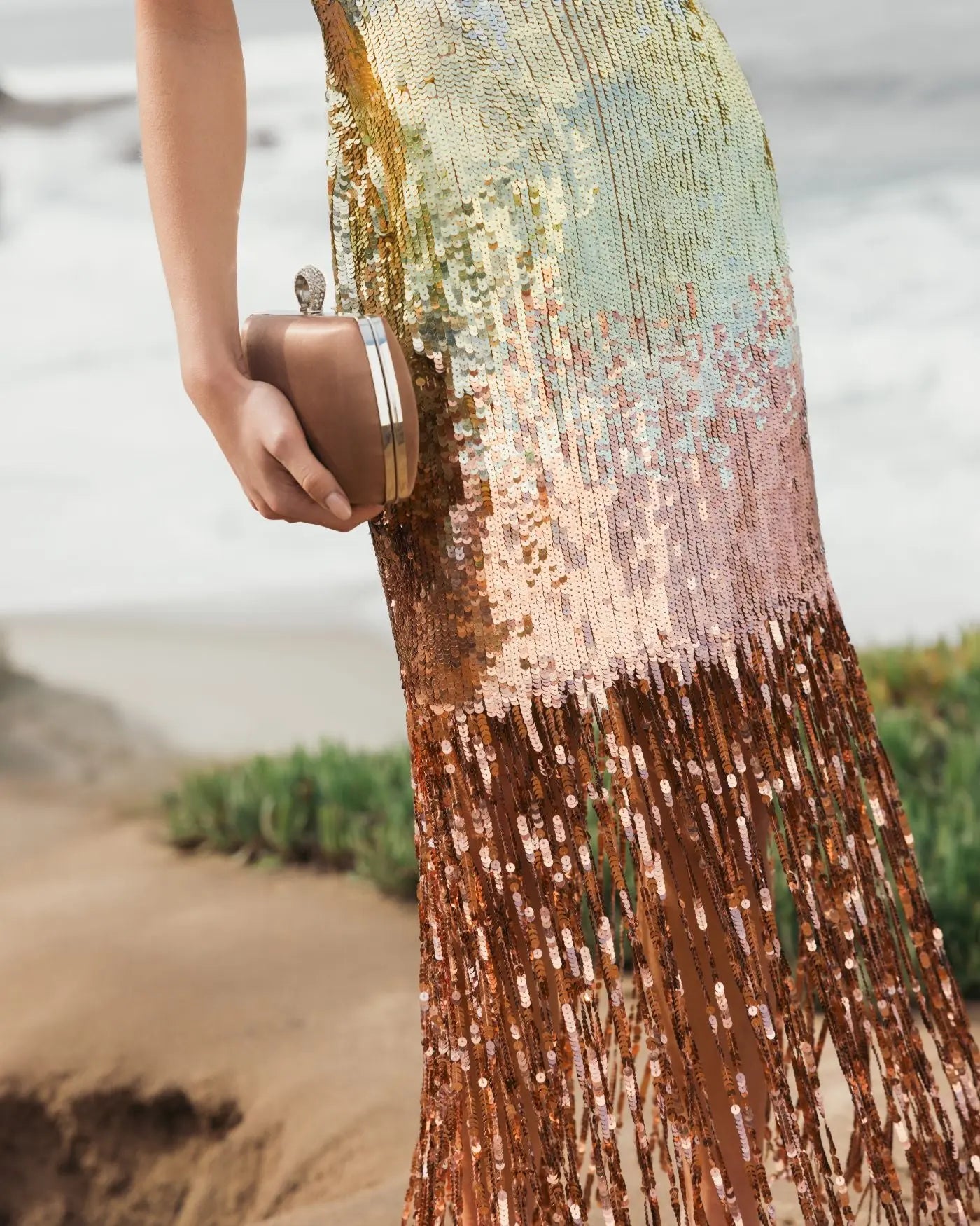 Multicolor Metallic Sequin One Shoulder Fringe Dress - Image 5