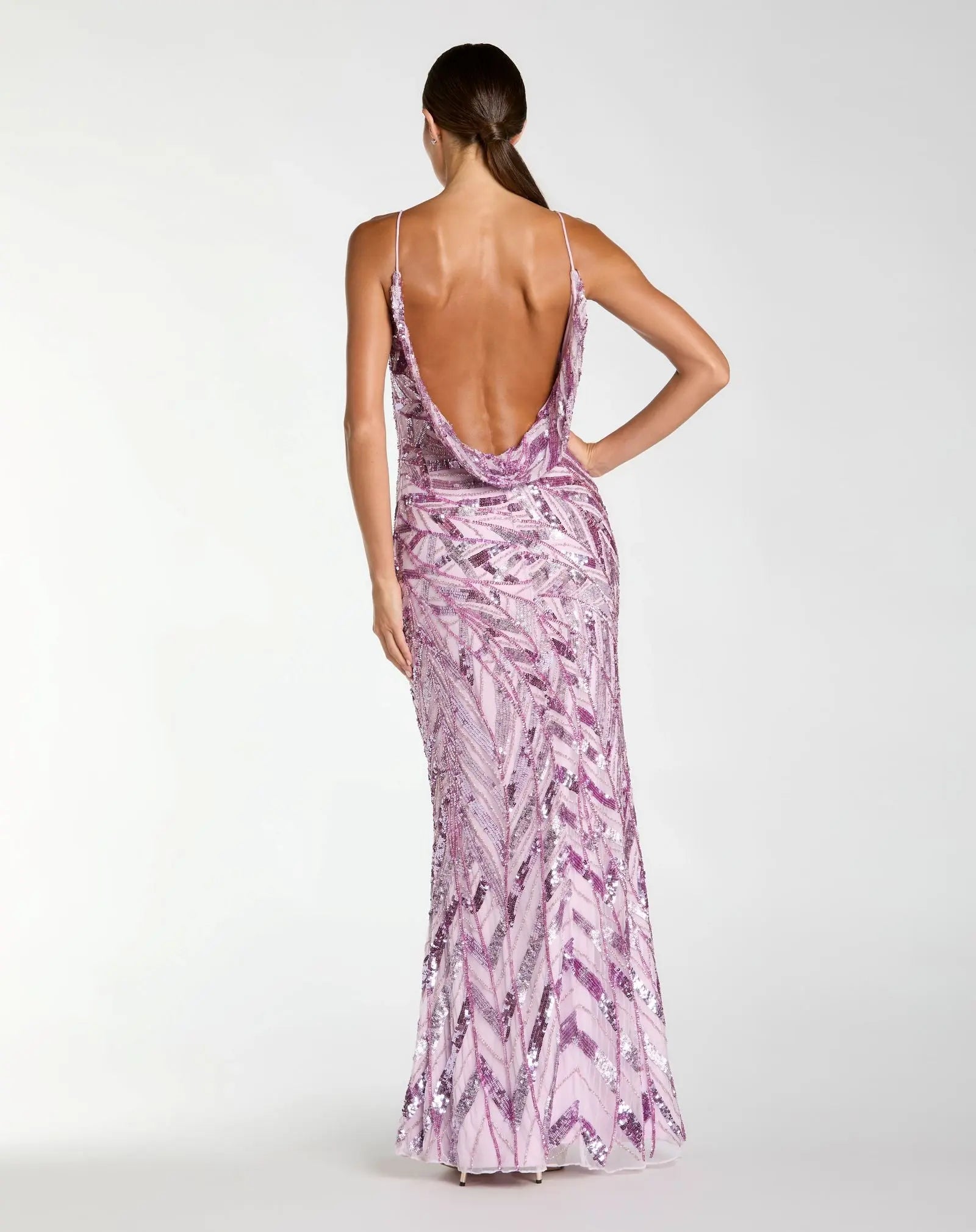 Purple Sleeveless Cowl Back Embellished Gown - Image 3
