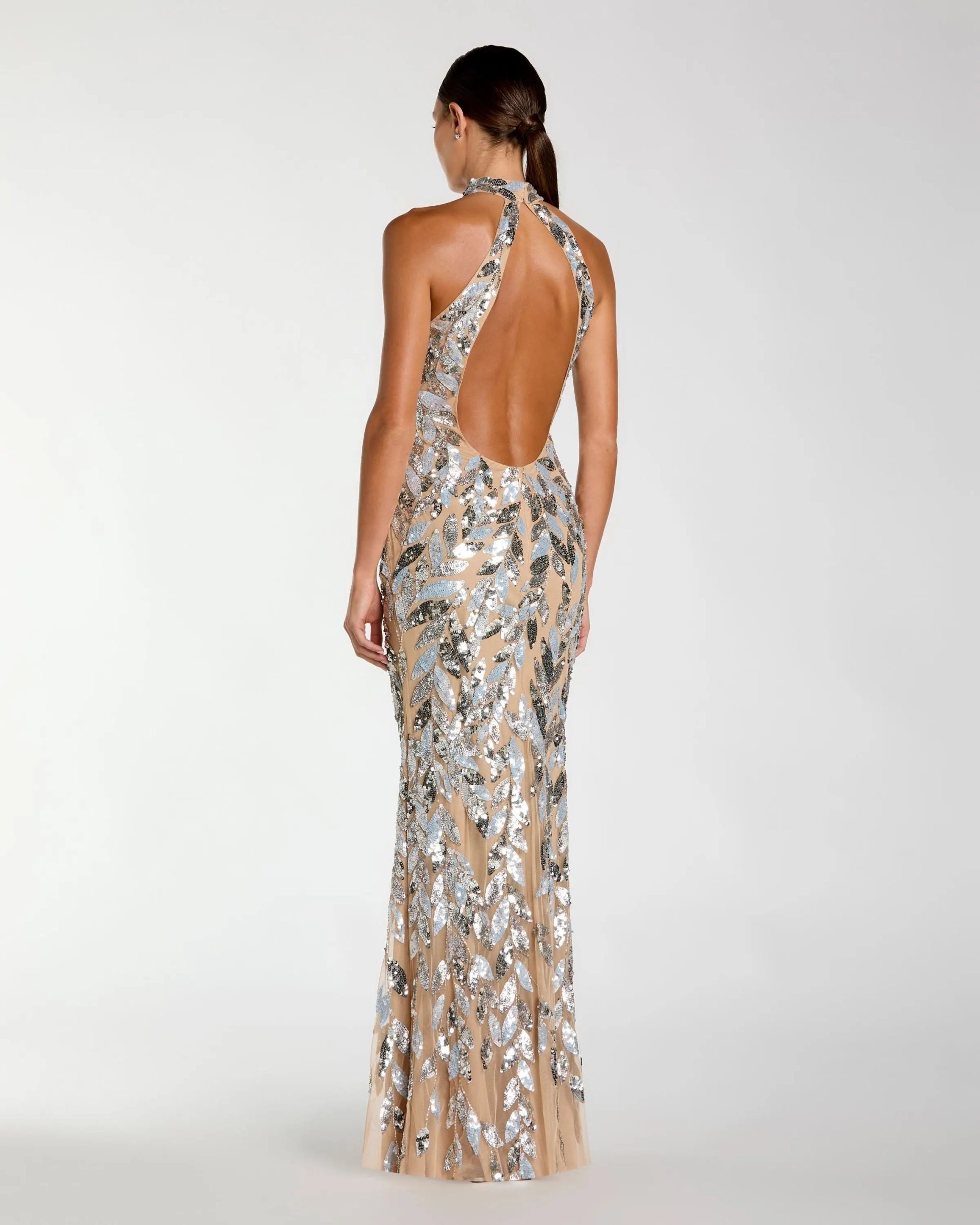 Silver Sequin Halter Backless Column Gown - Image 4