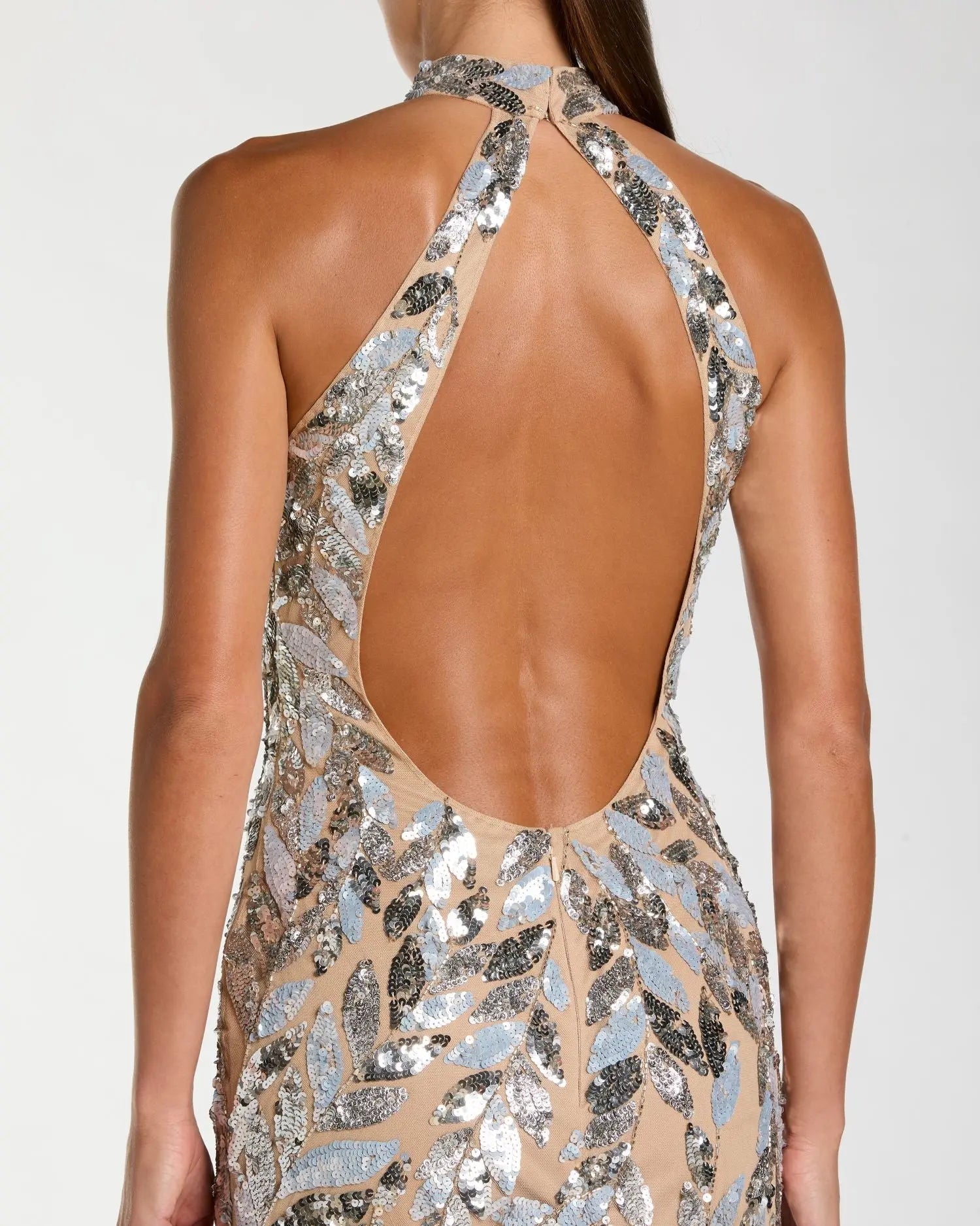 Silver Sequin Halter Backless Column Gown - Image 2