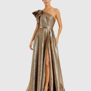 Gold One Shoulder Metallic Ball Gown