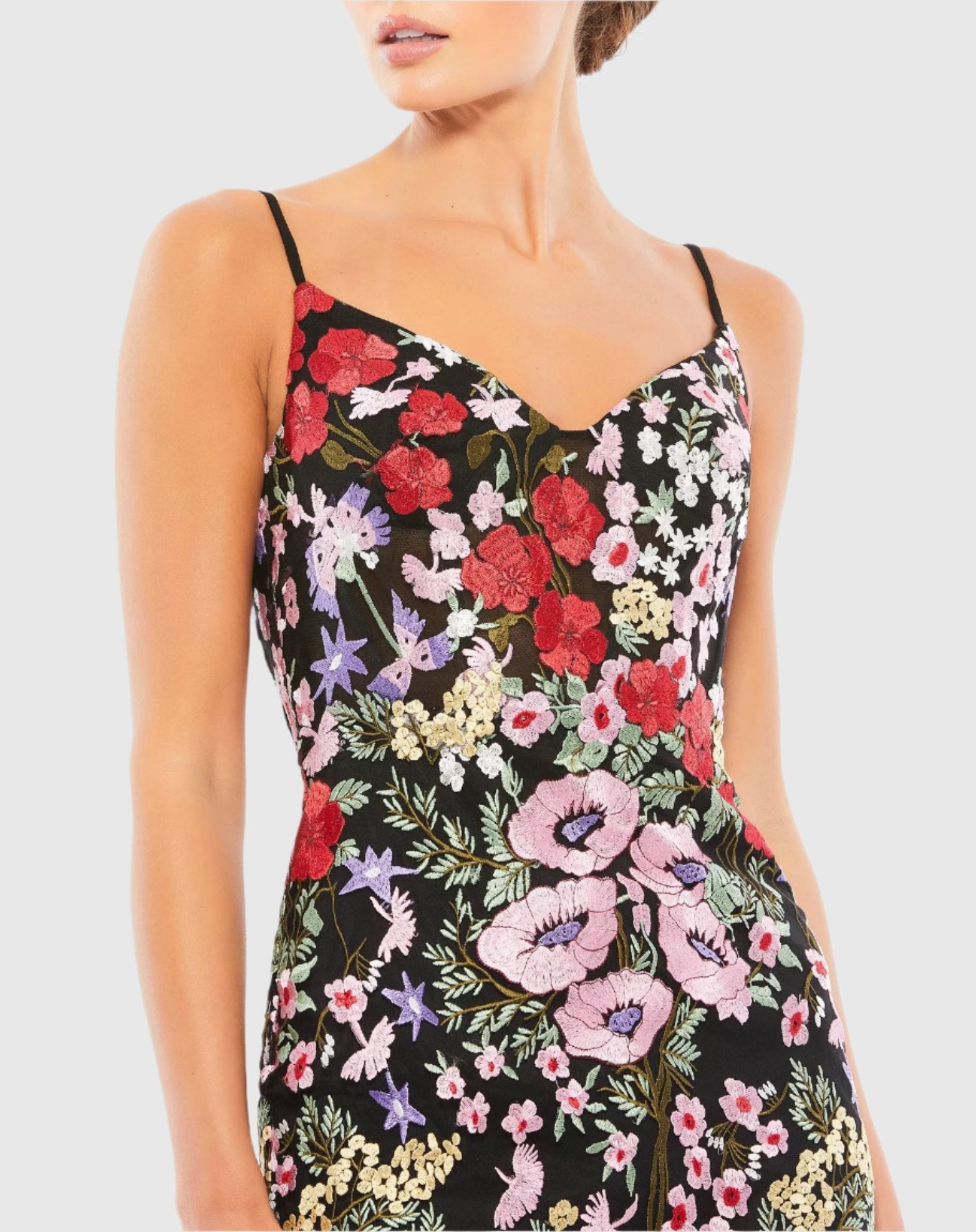 Black Floral Embroidered Lace-Up Mini Dress - Image 3