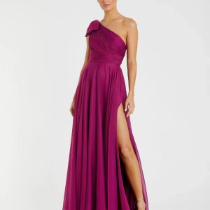 Purple Sleeveless One Shoulder Pleated Gown