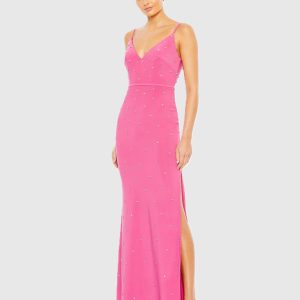 Rhinestone Embellished V-Neck Gown