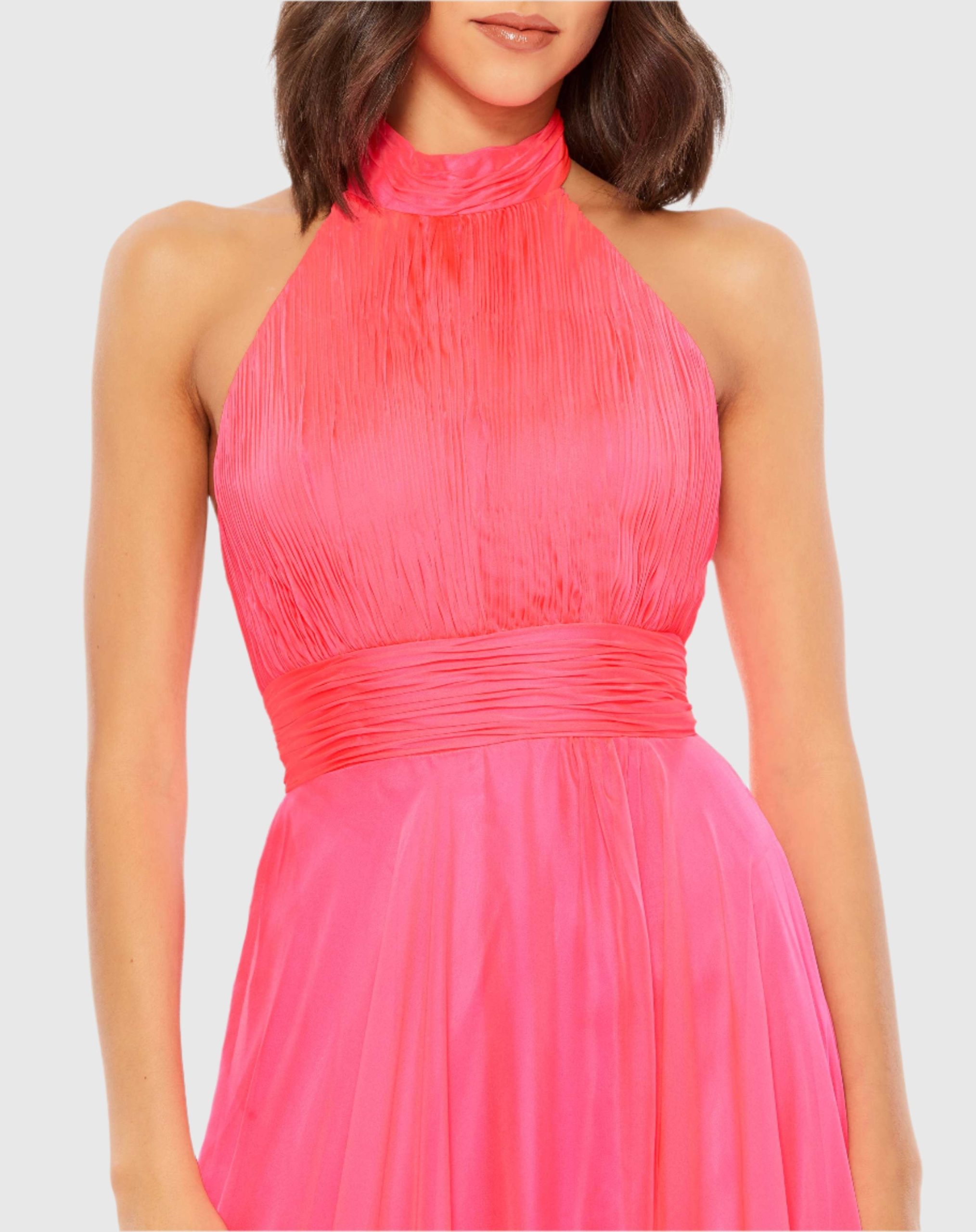 Pink High Neck Tiered Chiffon Halter Gown - Image 2