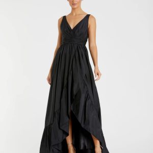 Black Taffeta High Low Ruffle Gown