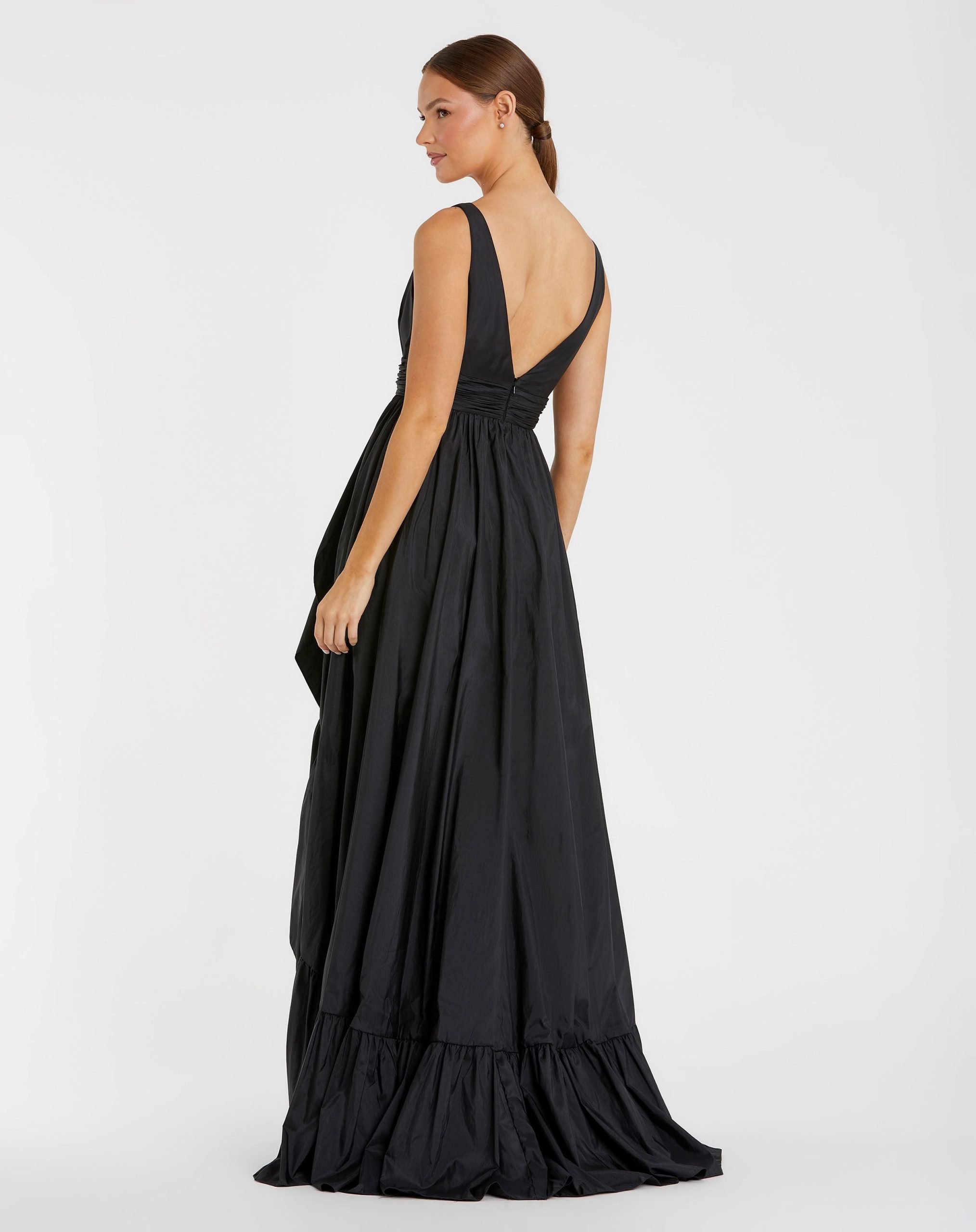 Black Taffeta High Low Ruffle Gown - Image 3