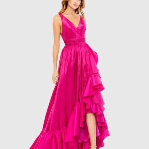 Pink Taffeta High Low Ruffle Gown