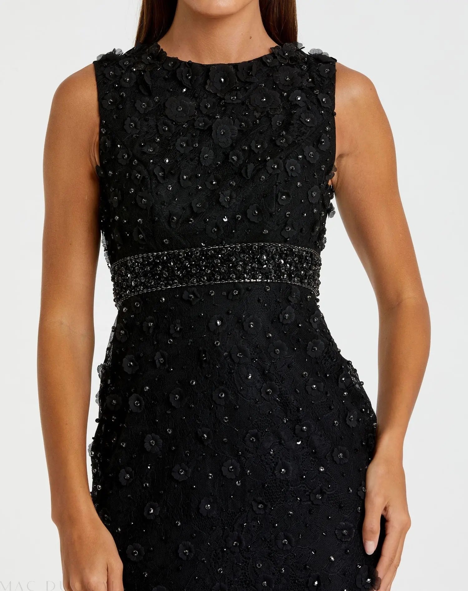 Black Floral Applique Sleeveless Midi Dress - Image 2