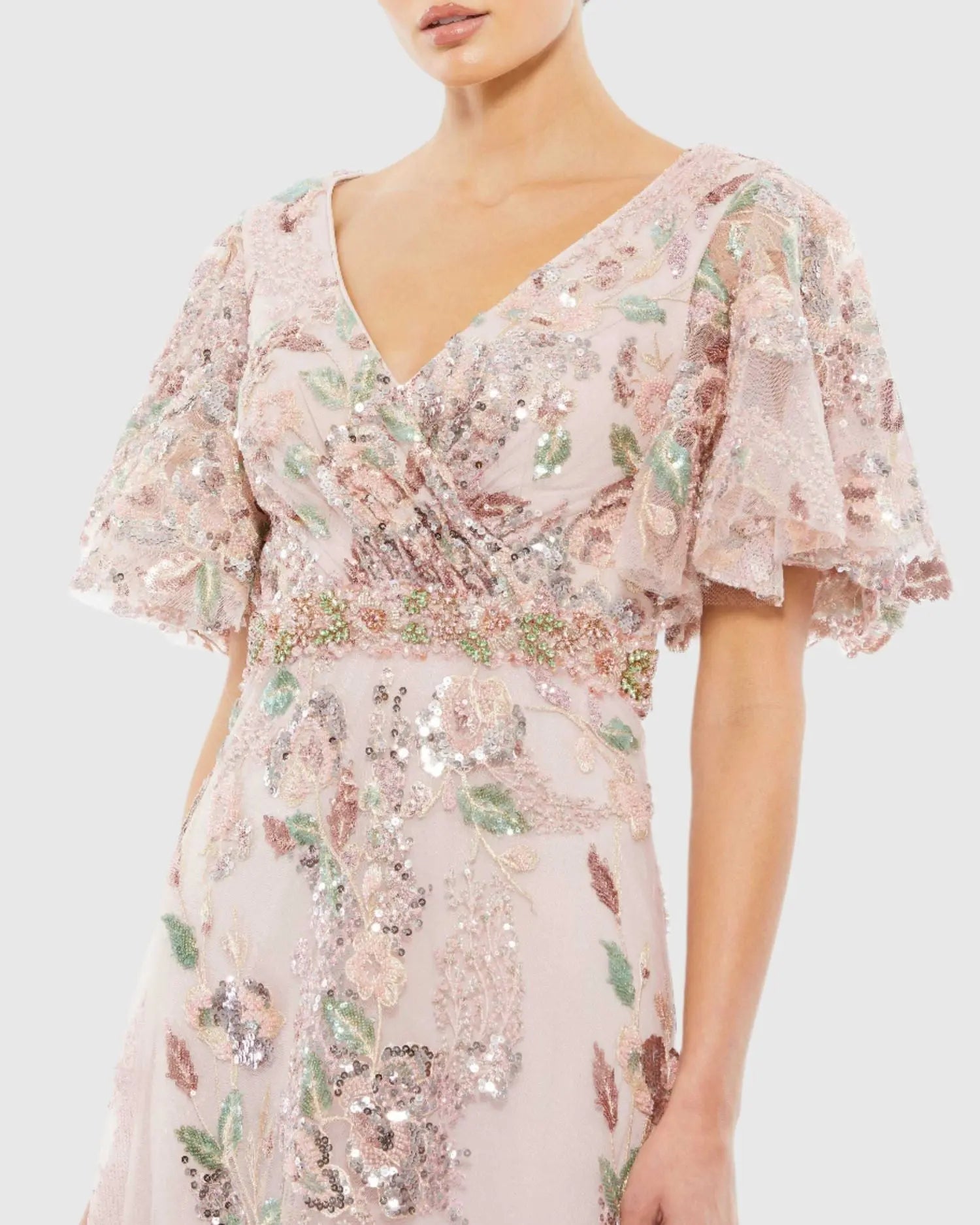 Pink Floral Embellished Short Sleeve Gown - Image 2