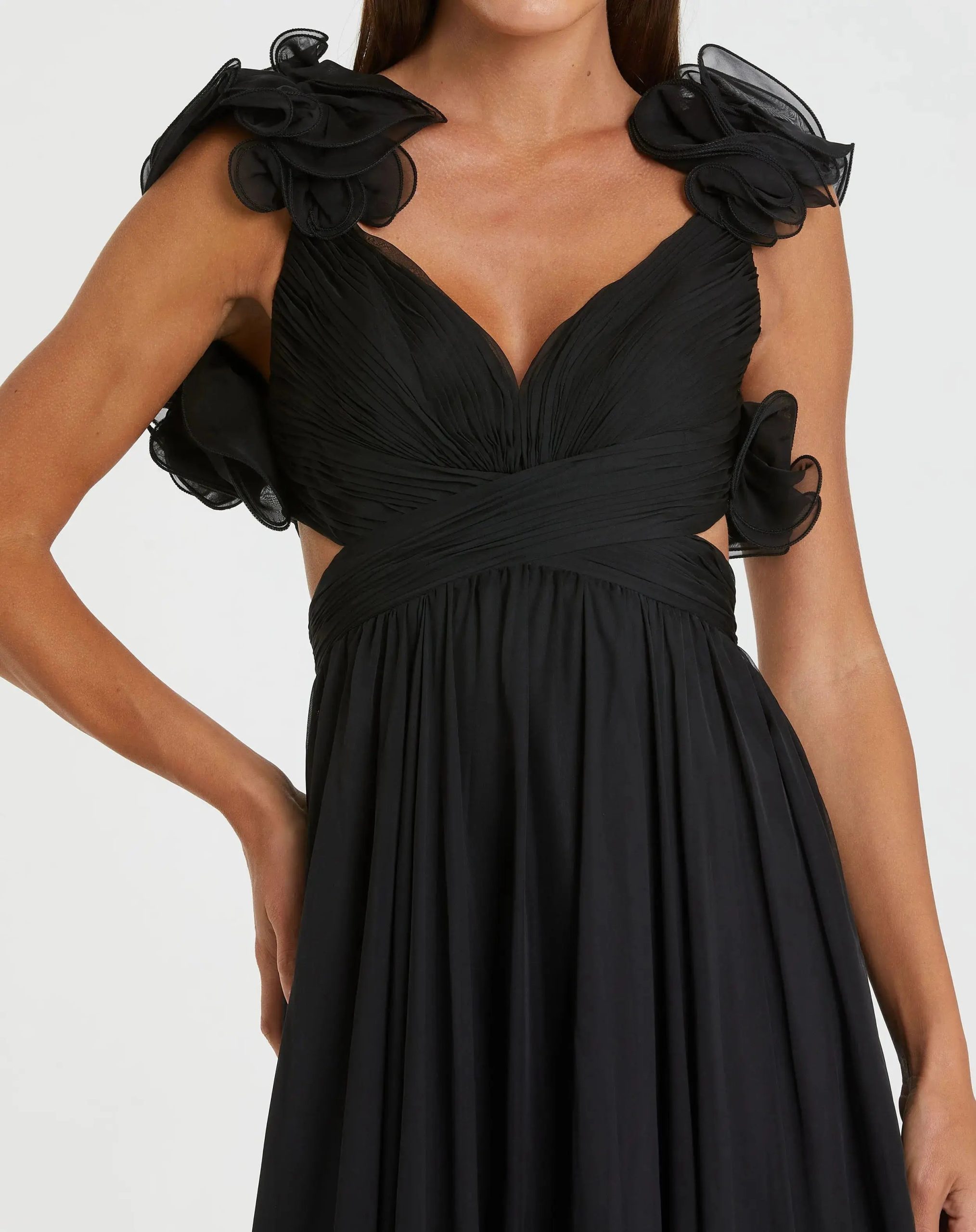 Black Ruffle Tiered Cut-Out Chiffon Gown - Image 2
