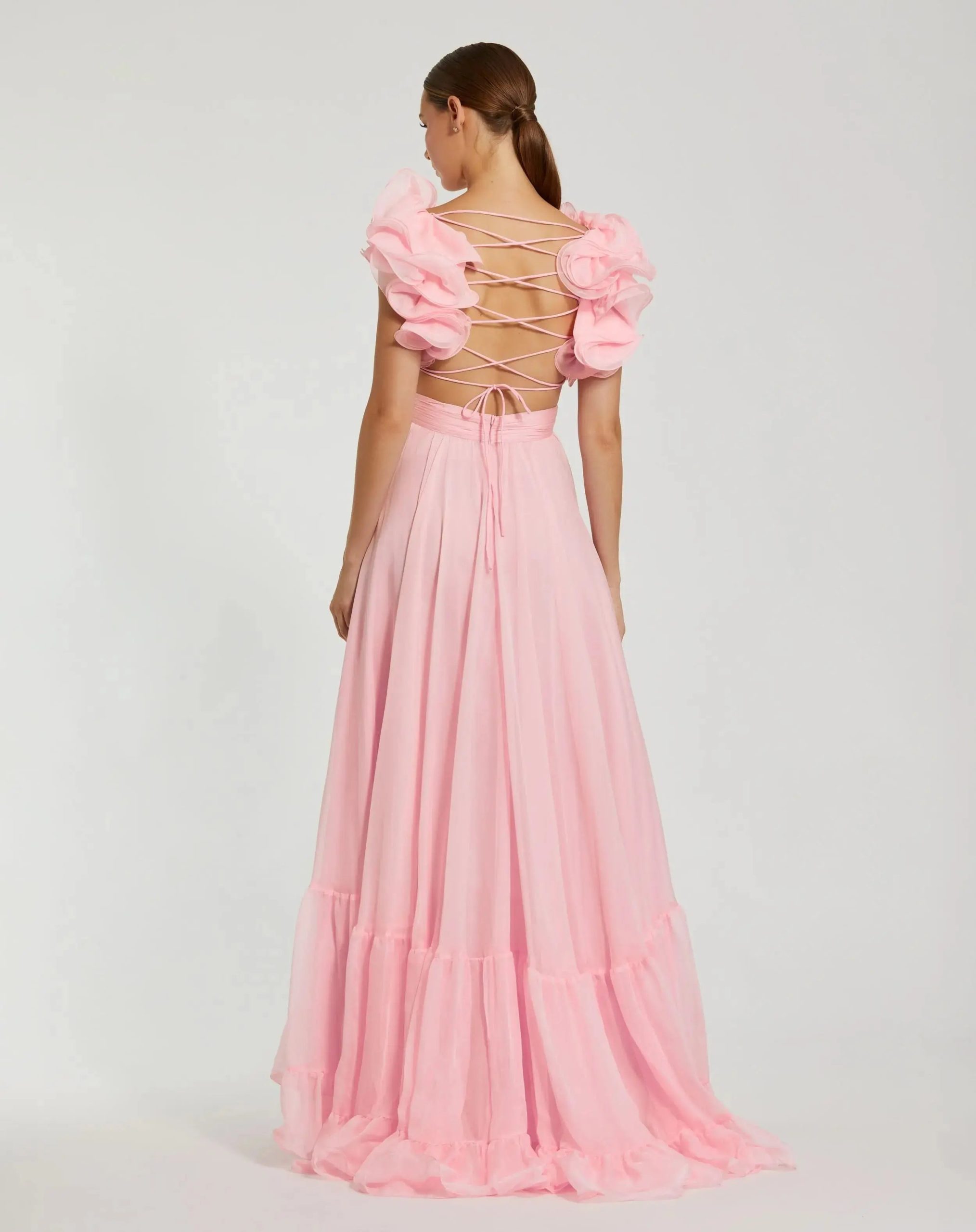 Pink Ruffle Tiered Cut-Out Chiffon Gown - Image 3