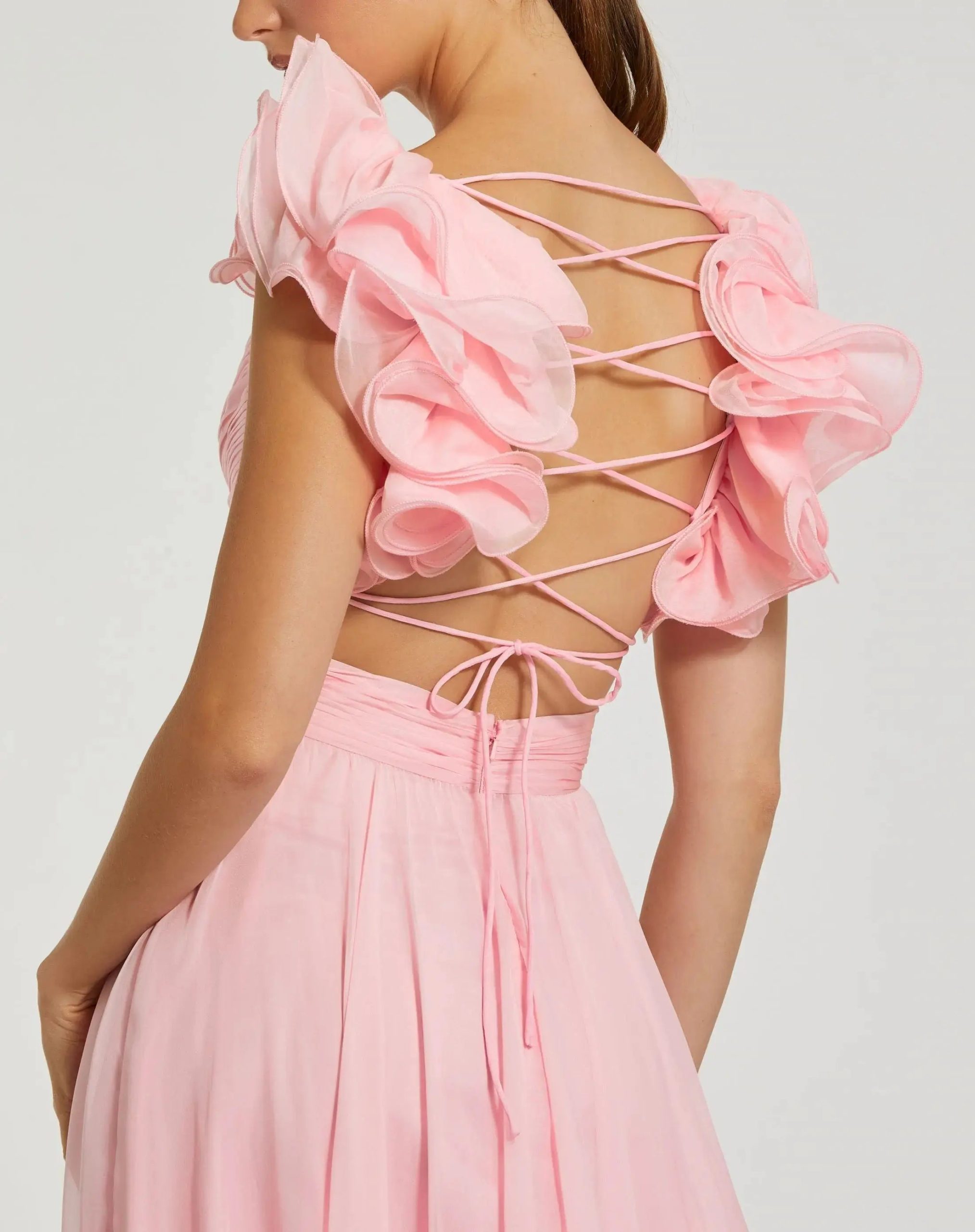 Pink Ruffle Tiered Cut-Out Chiffon Gown - Image 2