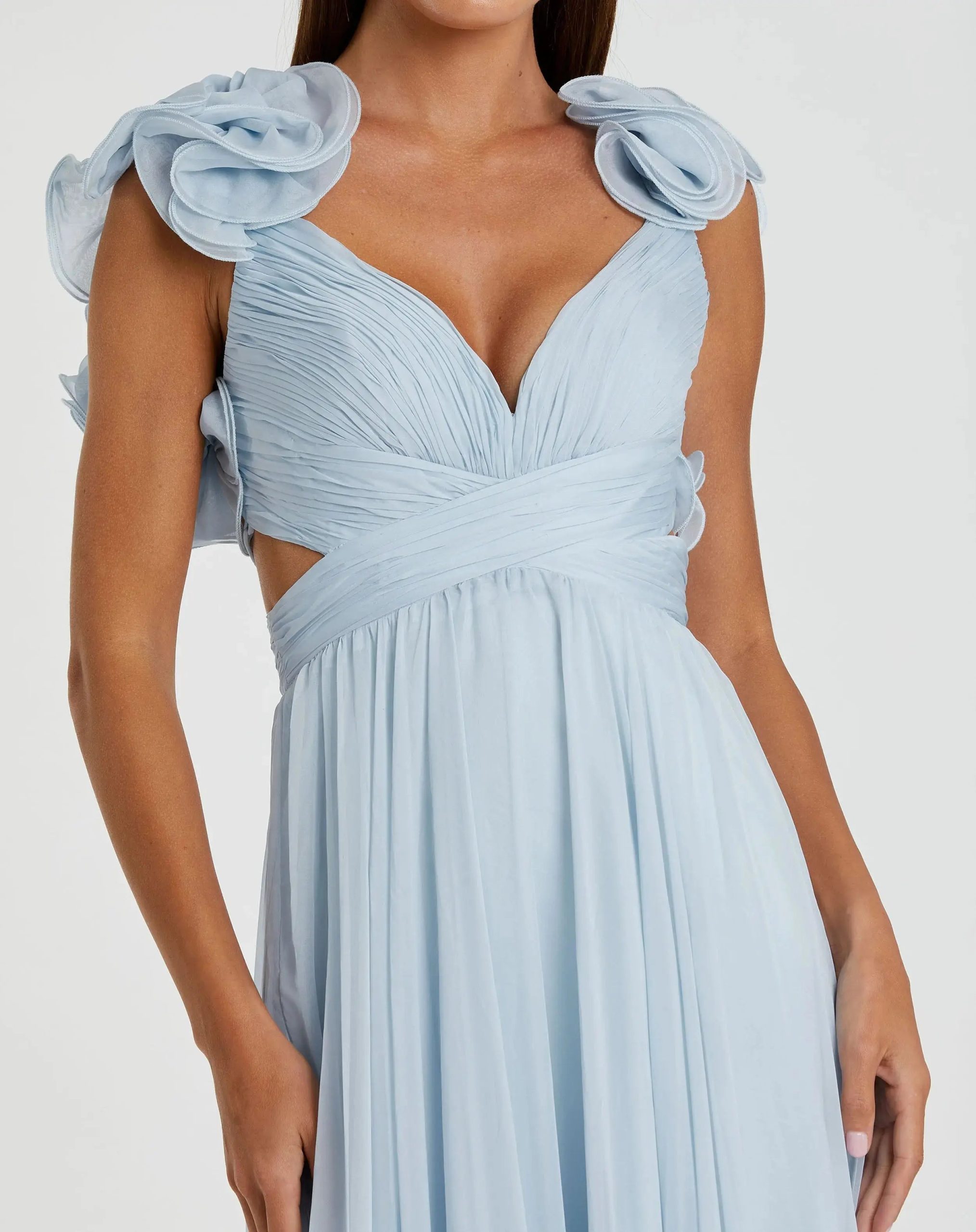 Light Blue Ruffle Tiered Cut-Out Chiffon Gown - Image 2
