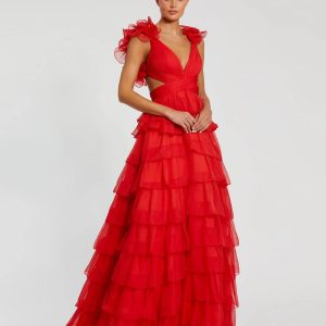 Ruffled Lace Up Back Ballgown