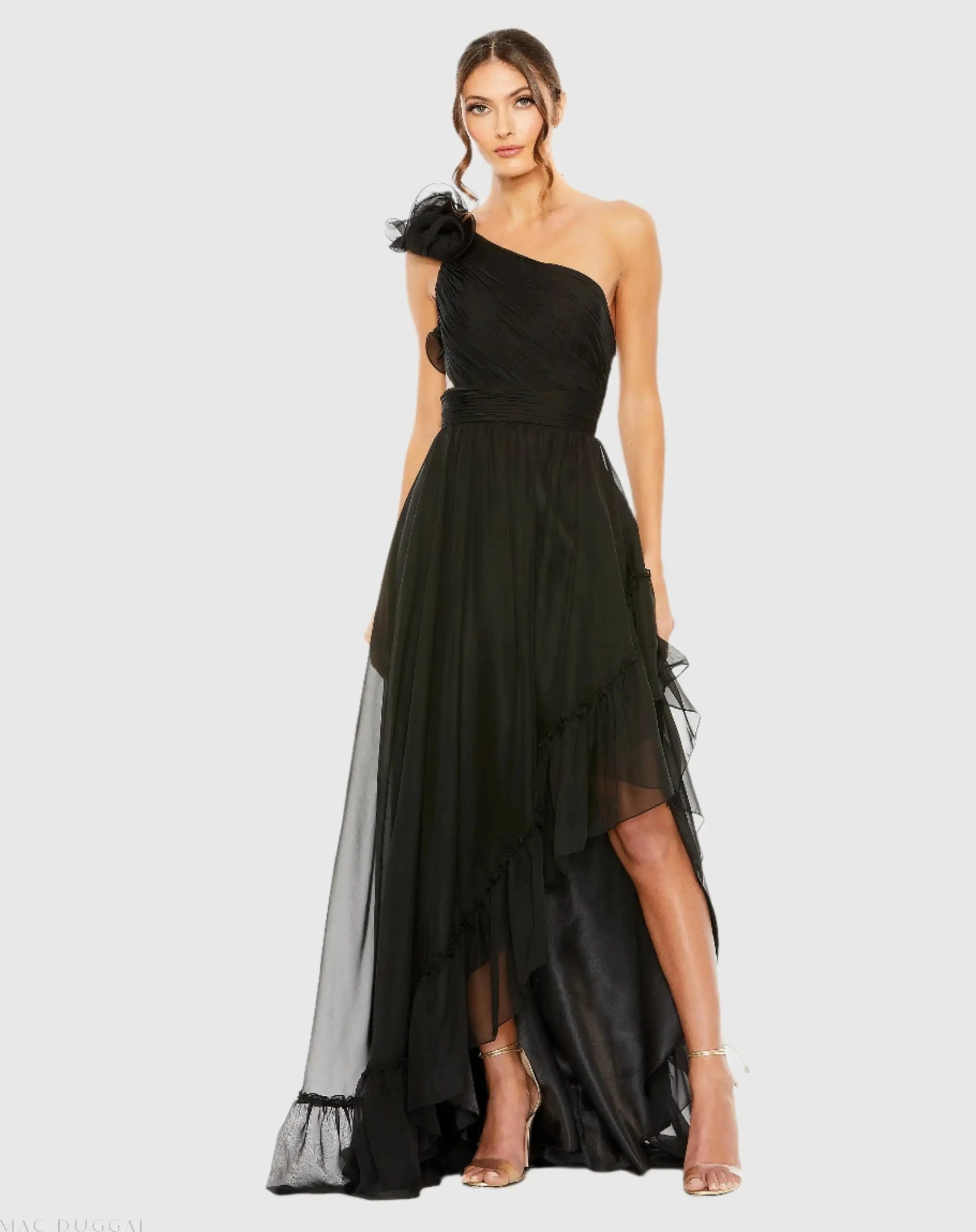 Ruffled One Shoulder Asymmetrical Gown - Image 3