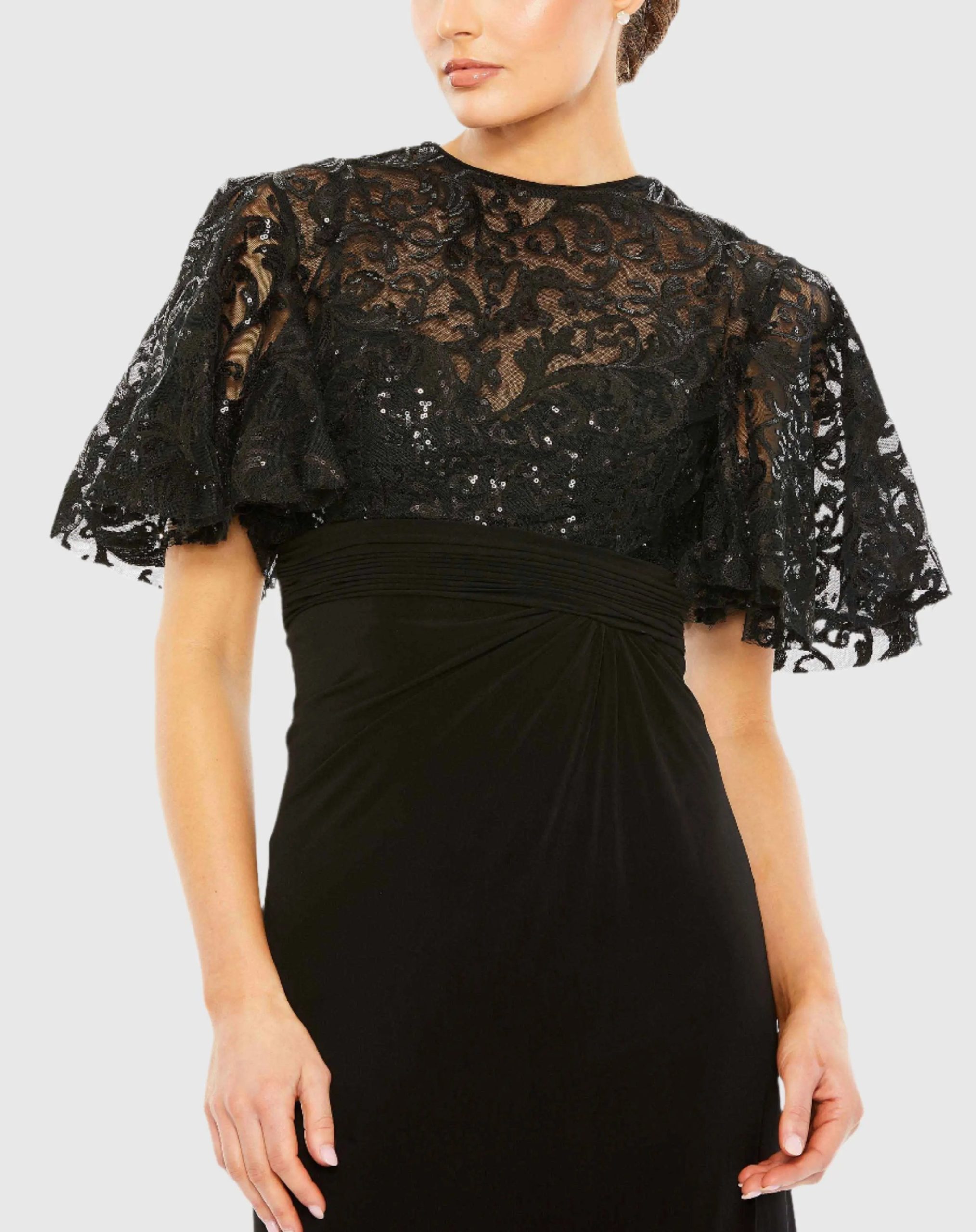 Black Embellished Butterfly Sleeve Gown - Image 2
