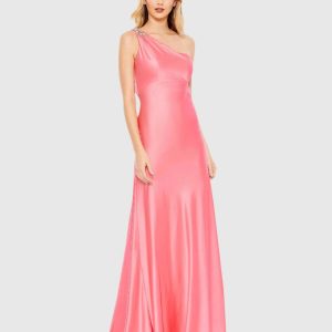 Beaded One Shoulder Column Gown