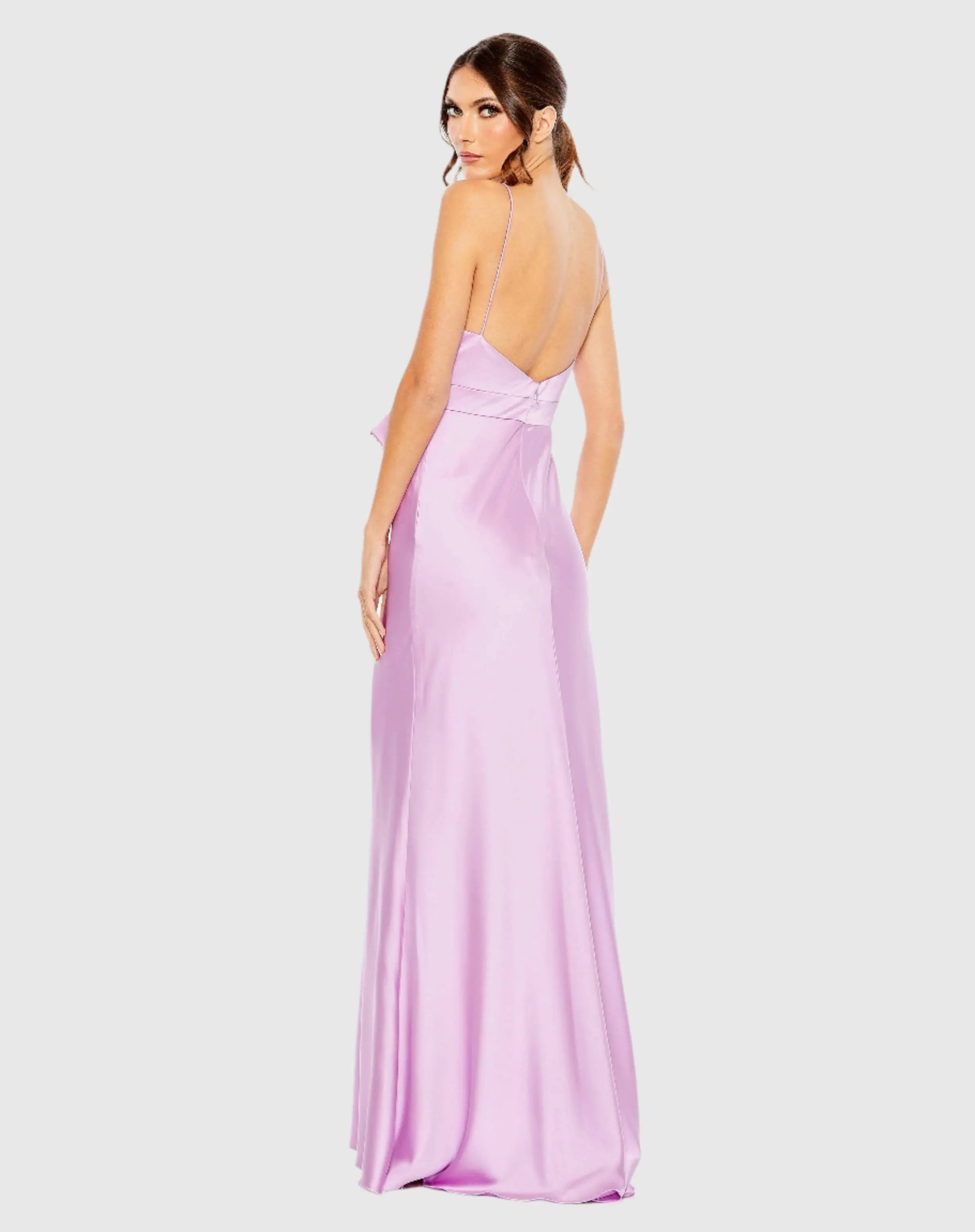 Purple Rhinestone Bow Cami Draped Trumpet Gown - Image 3