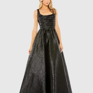 Black Metallic Pleated Bodice Ball Gown