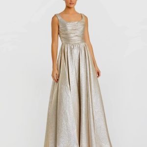 Metallic Pleated Bodice Ballgown
