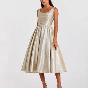 Square Neck Sleeveless A Line Dress