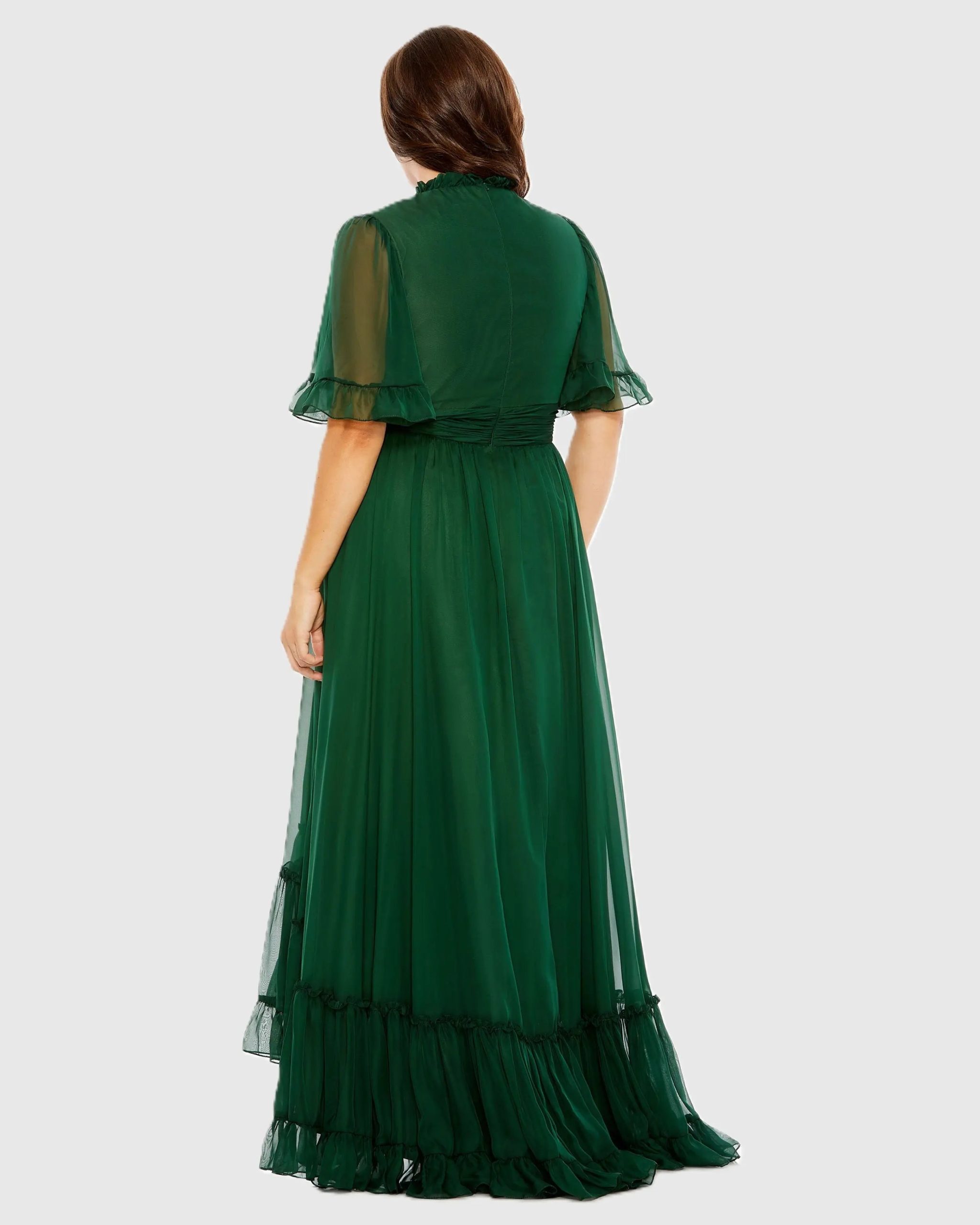 Green Ruffle Tiered High Low Flutter Sleeve Gown (Plus) - Image 3