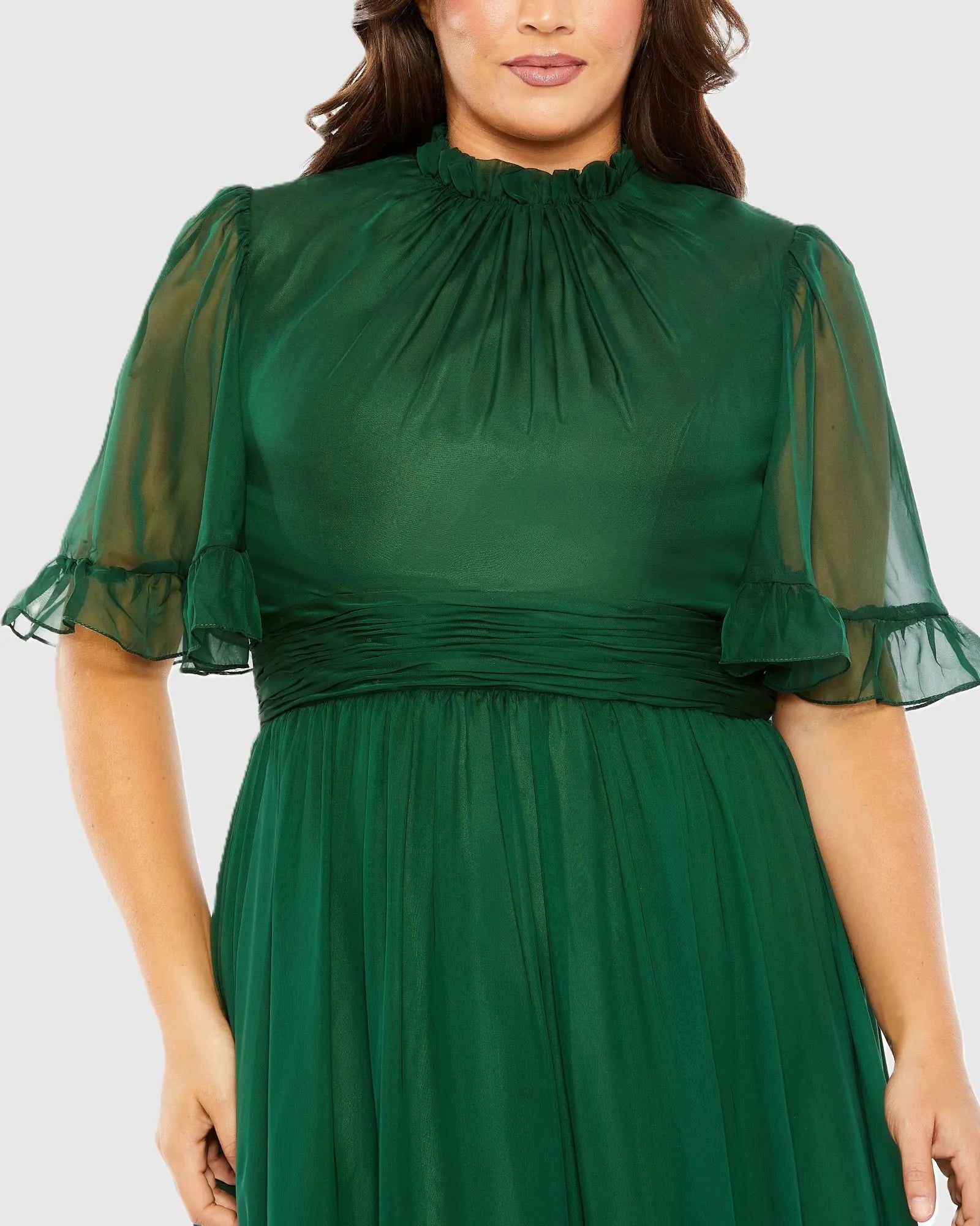 Green Ruffle Tiered High Low Flutter Sleeve Gown (Plus) - Image 2