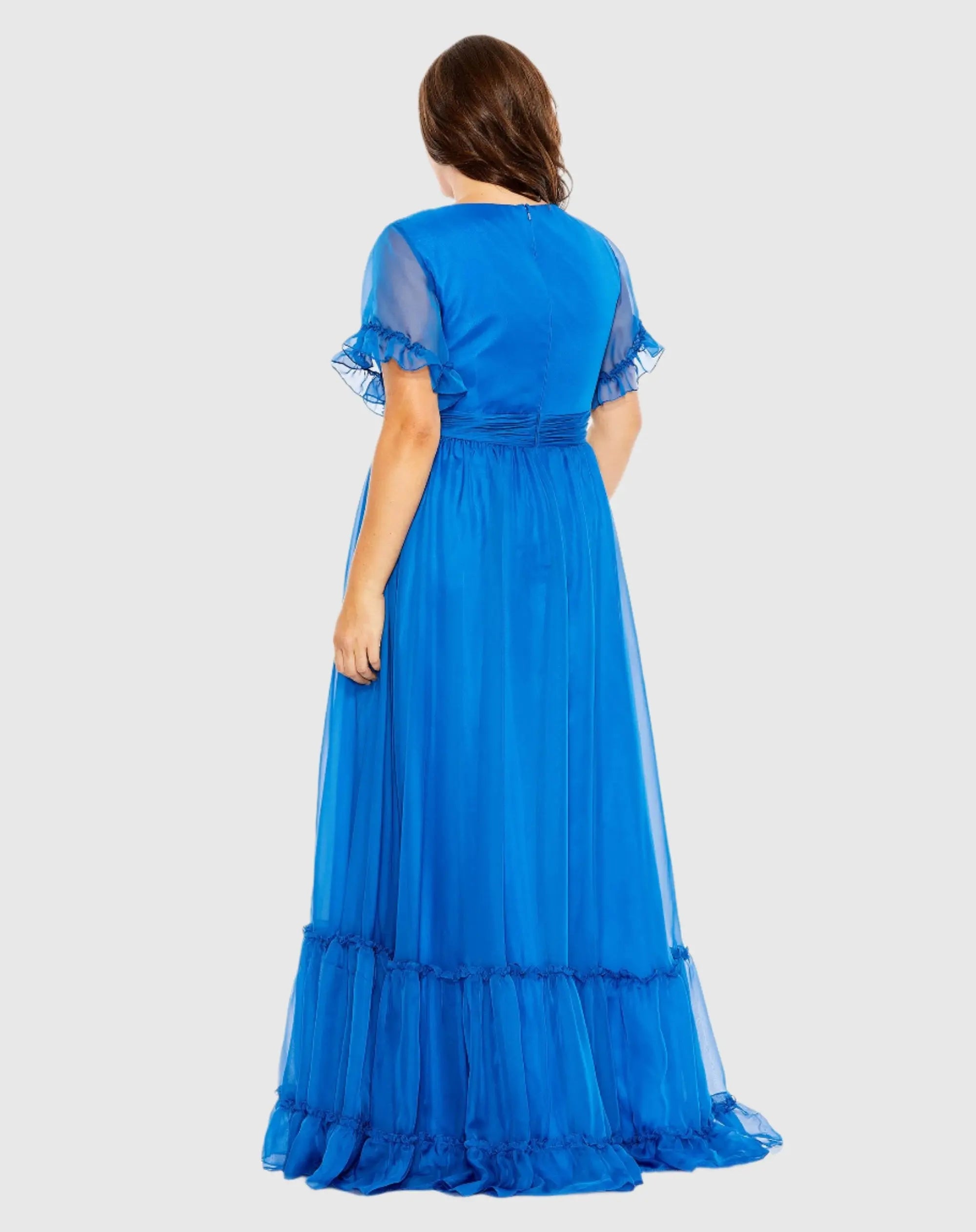 Blue Chiffon Flutter Sleeve A-line Dress (Plus) - FINAL SALE - Image 3