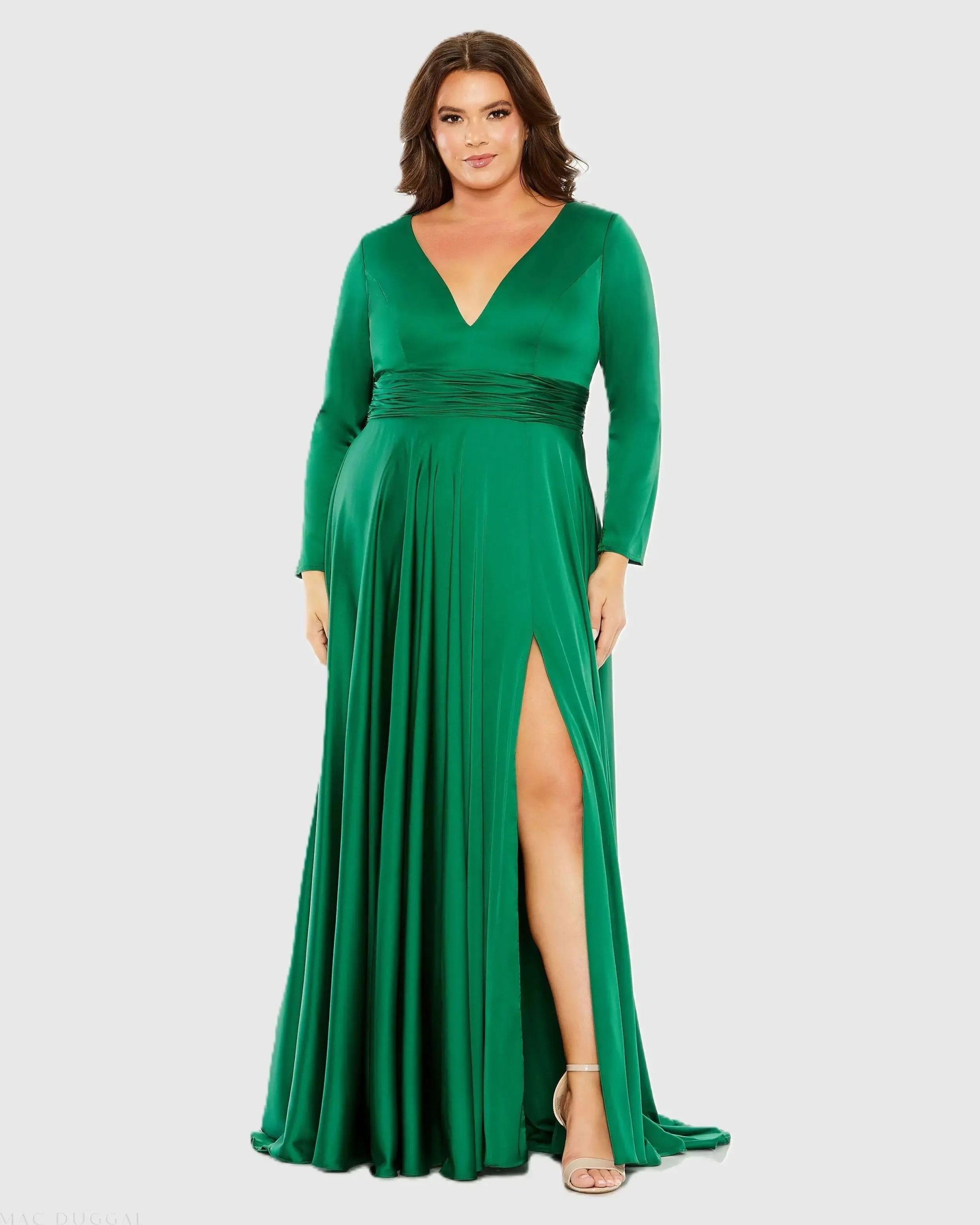 Long Sleeve V Neck A Line Gown (Plus) - Image 2