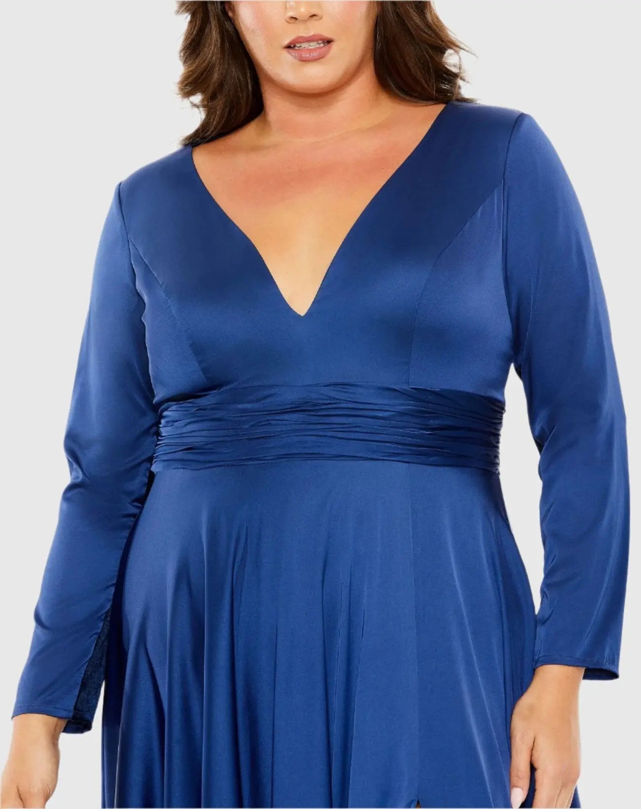 Blue Long Sleeve V Neck A Line Gown - FINAL SALE - Image 2