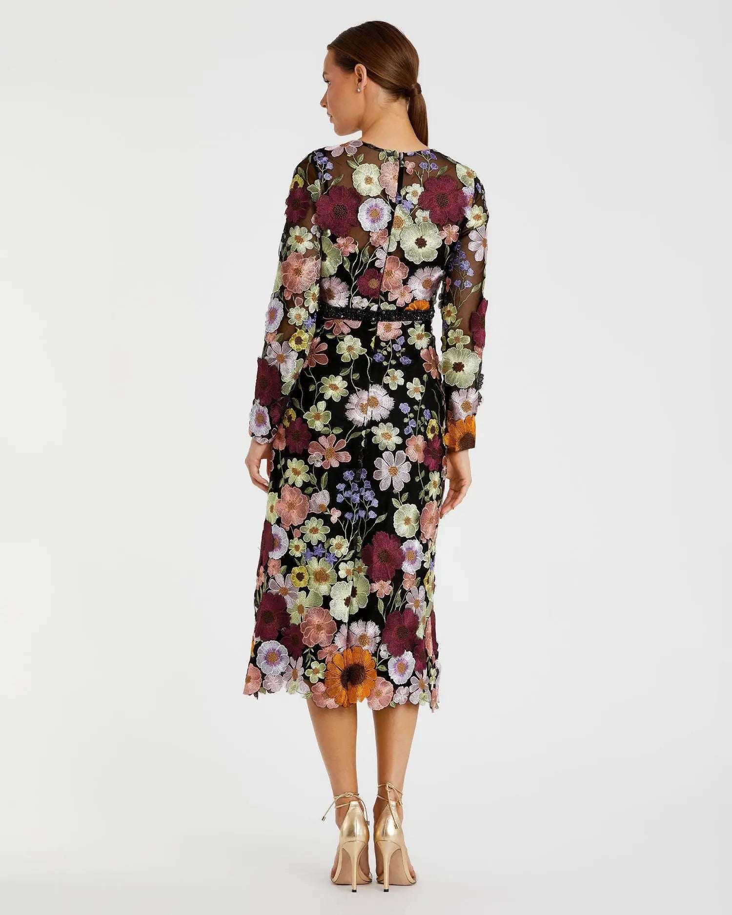 Multicolor Floral Embroidered A-Line Midi Dress - Image 3