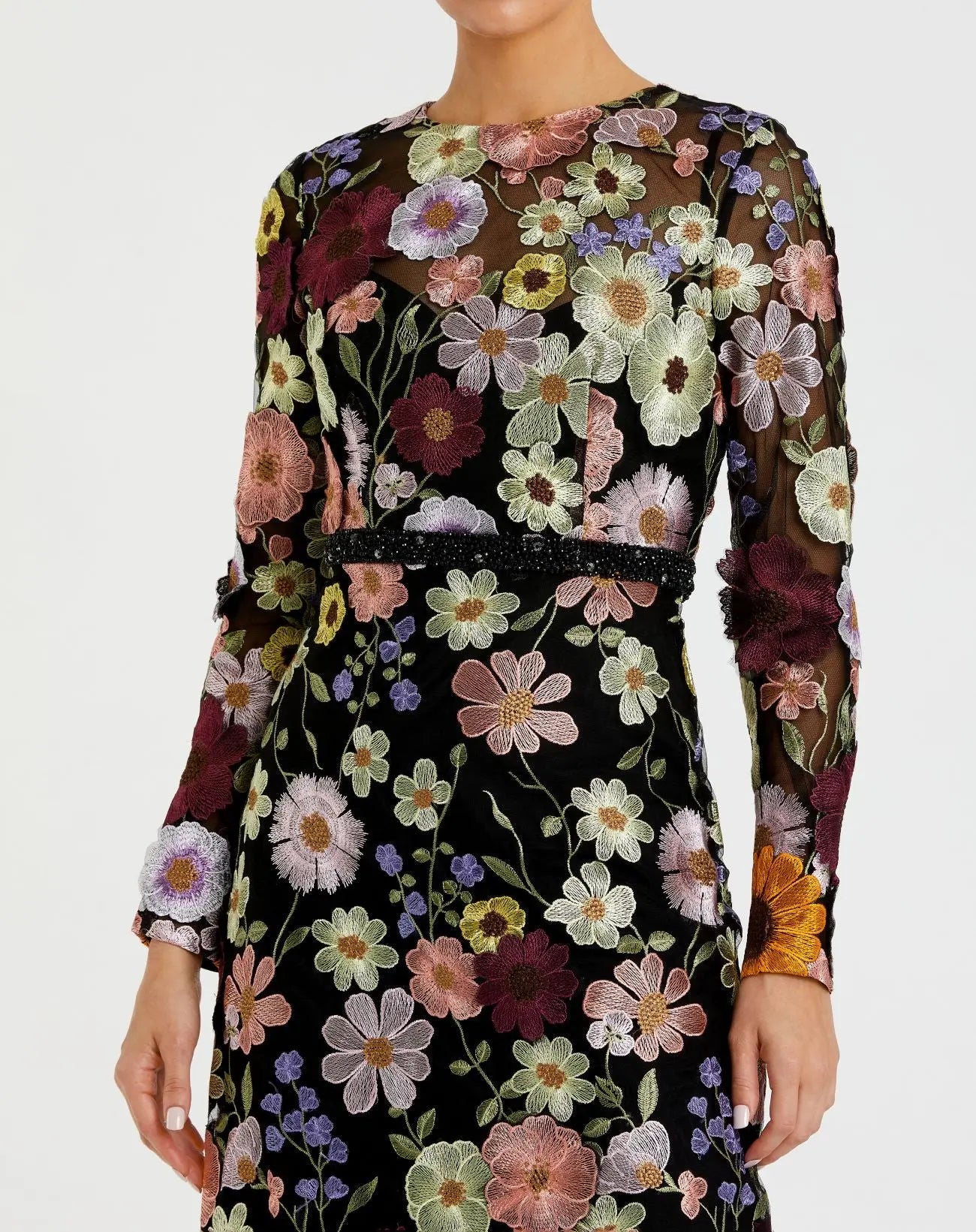 Multicolor Floral Embroidered A-Line Midi Dress - Image 2