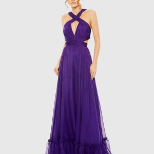 Purple Halter Cutout Keyhole Tiered Gown - FINAL SALE