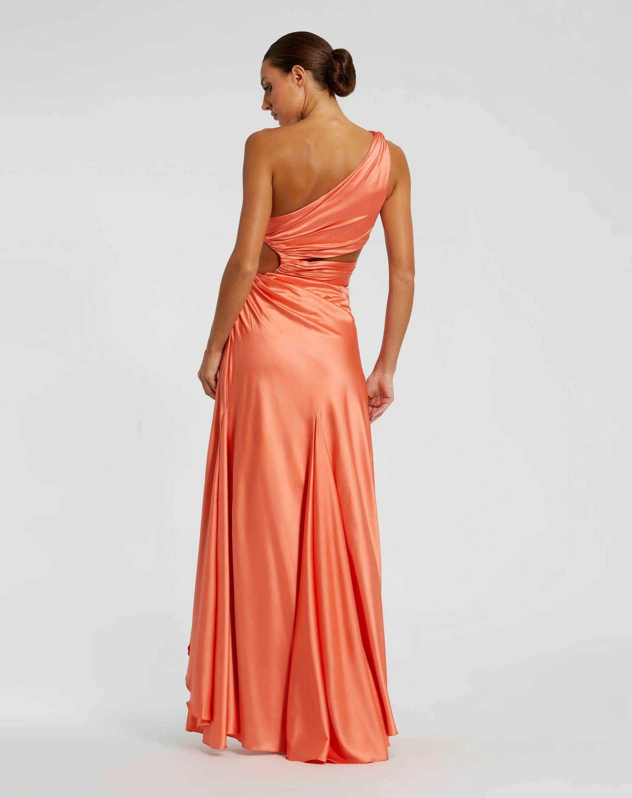 Orange Cut Out One Shoulder Satin Gown - FINAL SALE - Image 3