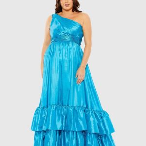 One Shoulder Asymmetrical Ruffle Hem Gown