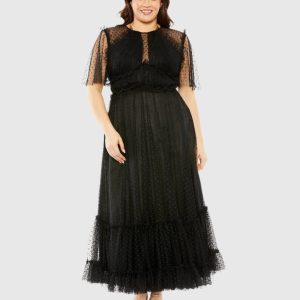 Black High Neck Tulle Polka Dot Detail Dress