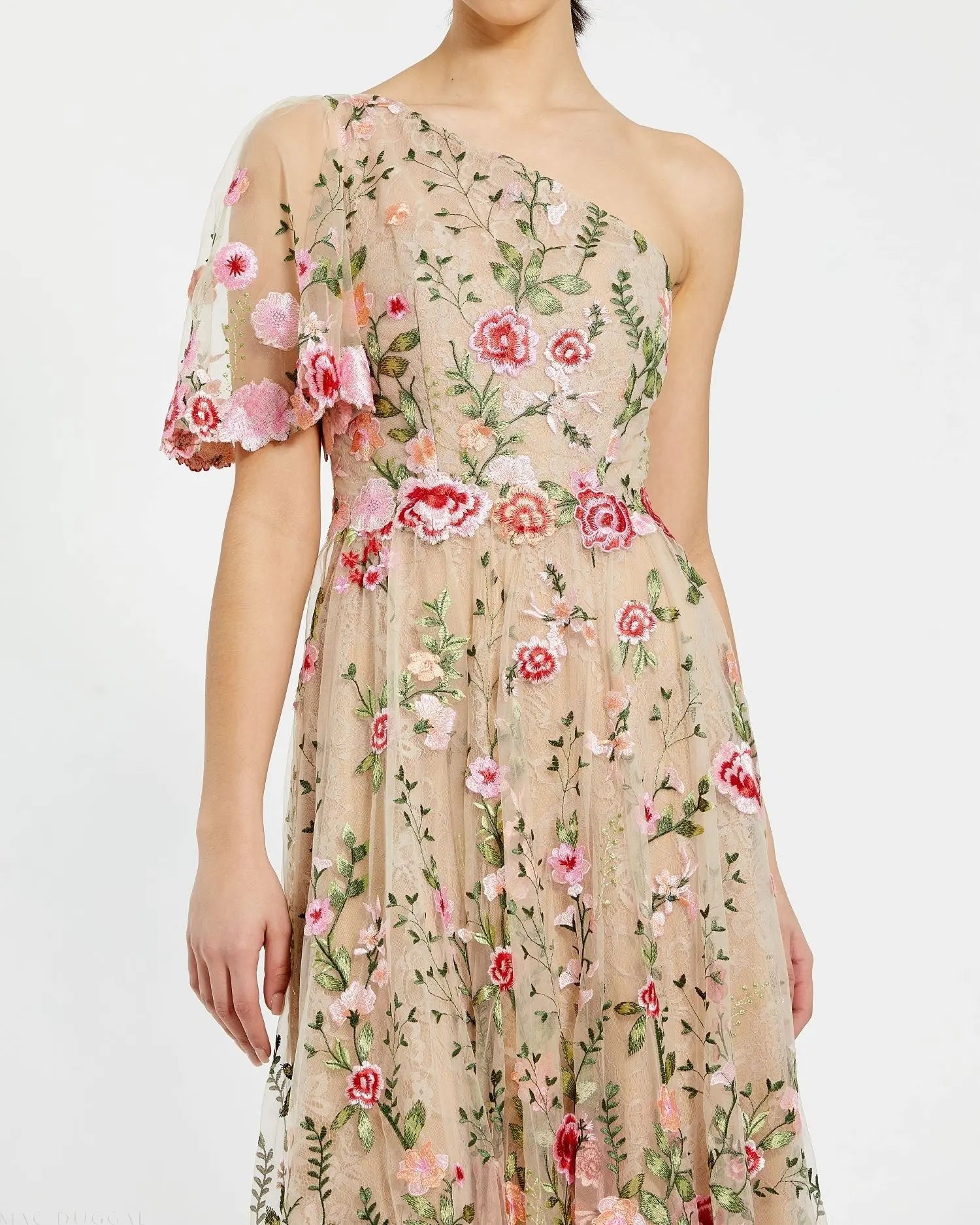Pink One Shoulder Lace Embroidered Dress - Image 2