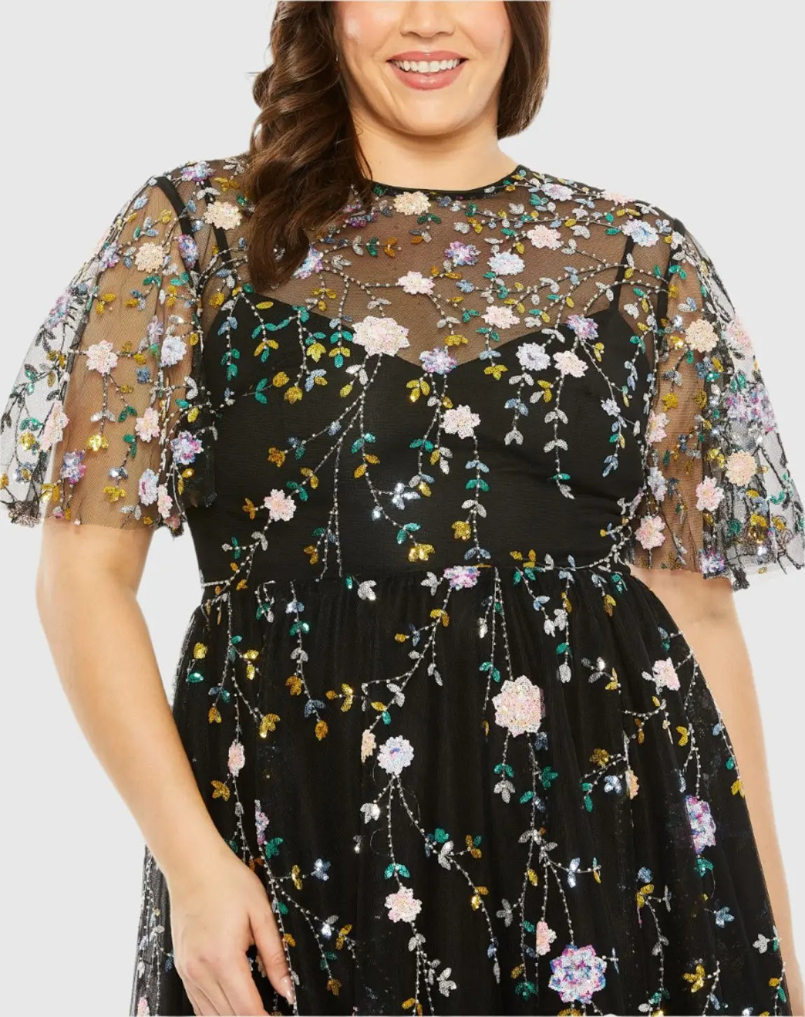 Black Floral Embroidered A-Line Midi Dress (Plus) - Image 2
